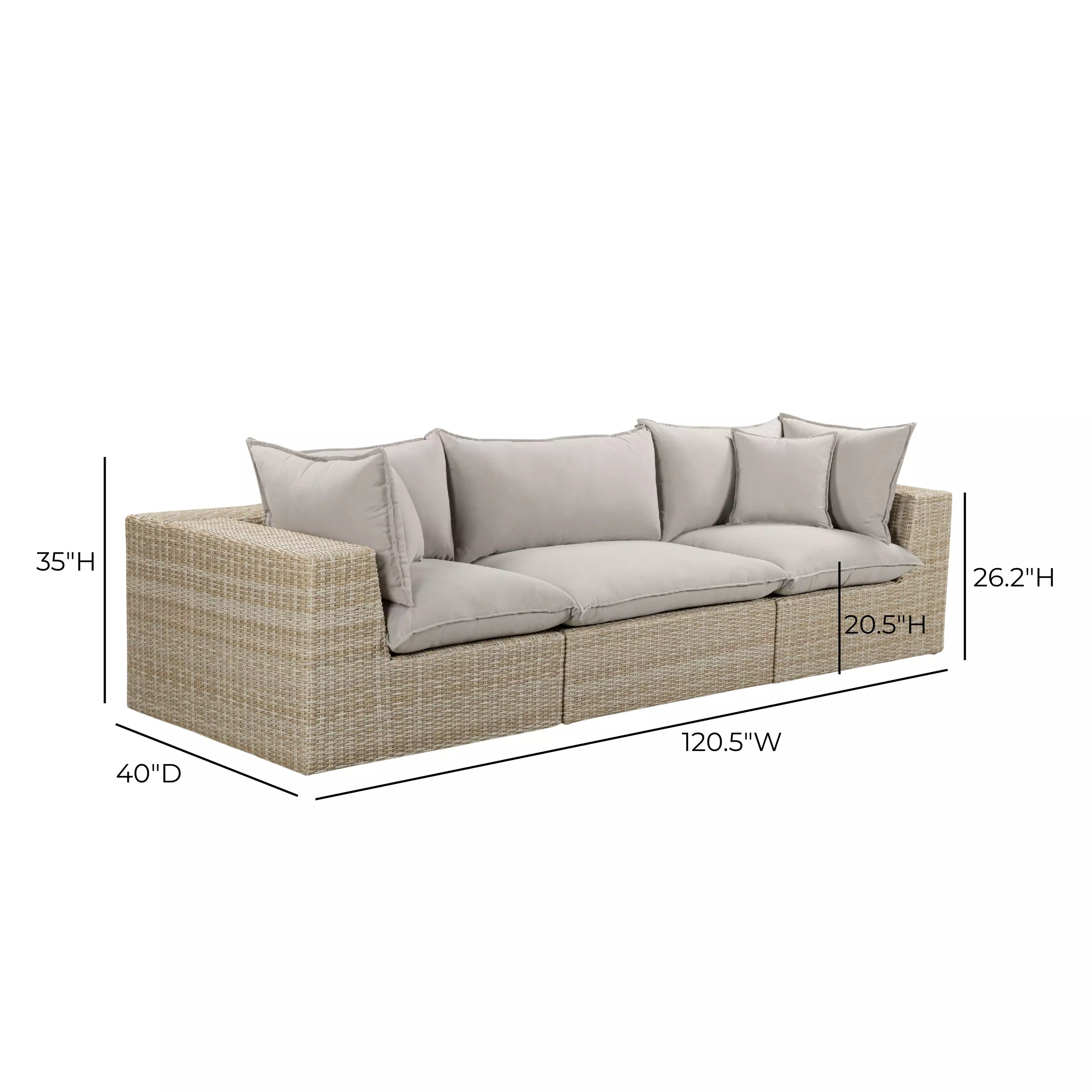 Cali Light Gray Fabric & Natural Wicker 121" Modular Outdoor Sofa