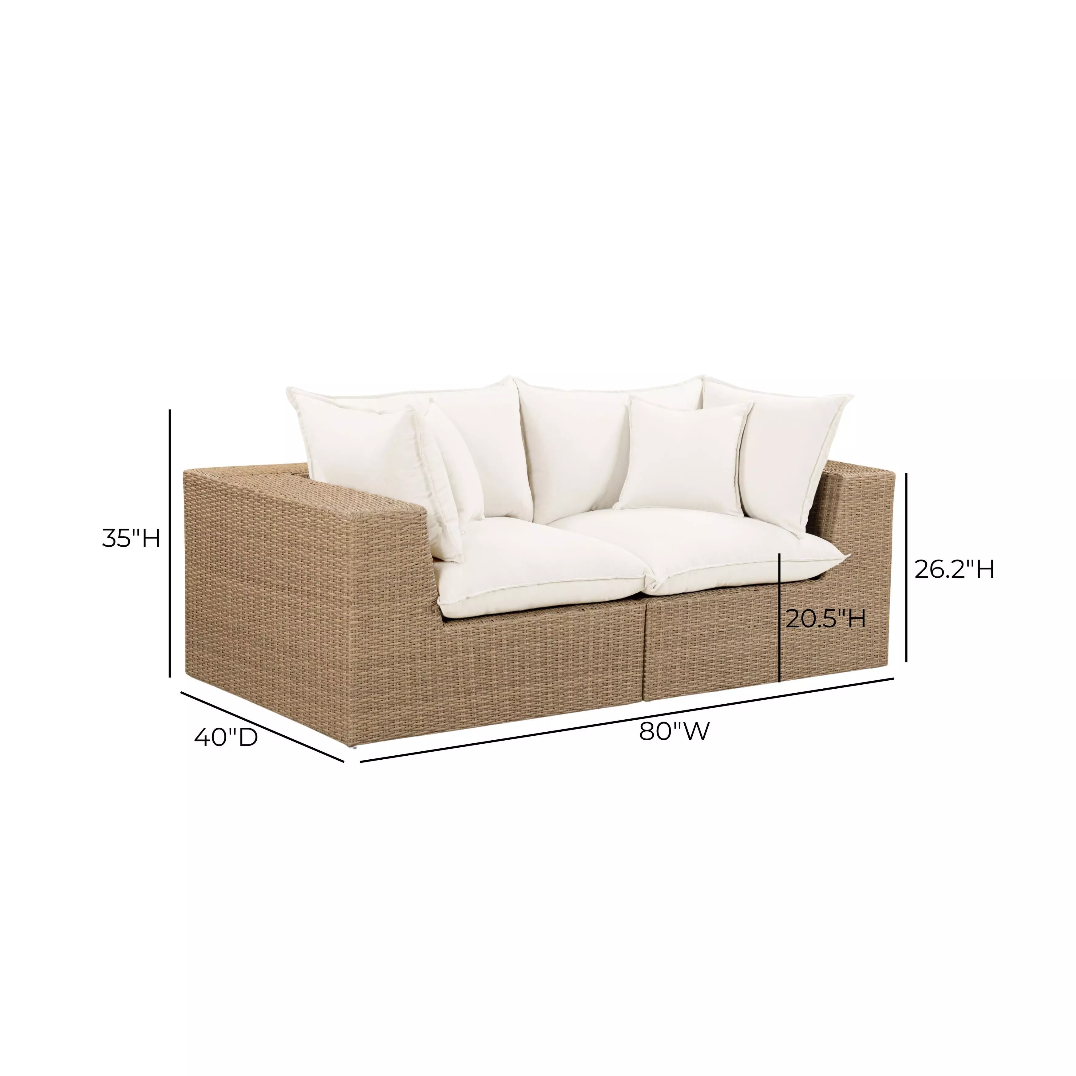 Cali Natural Performance Fabric & Brown Wicker Modular Outdoor Loveseat
