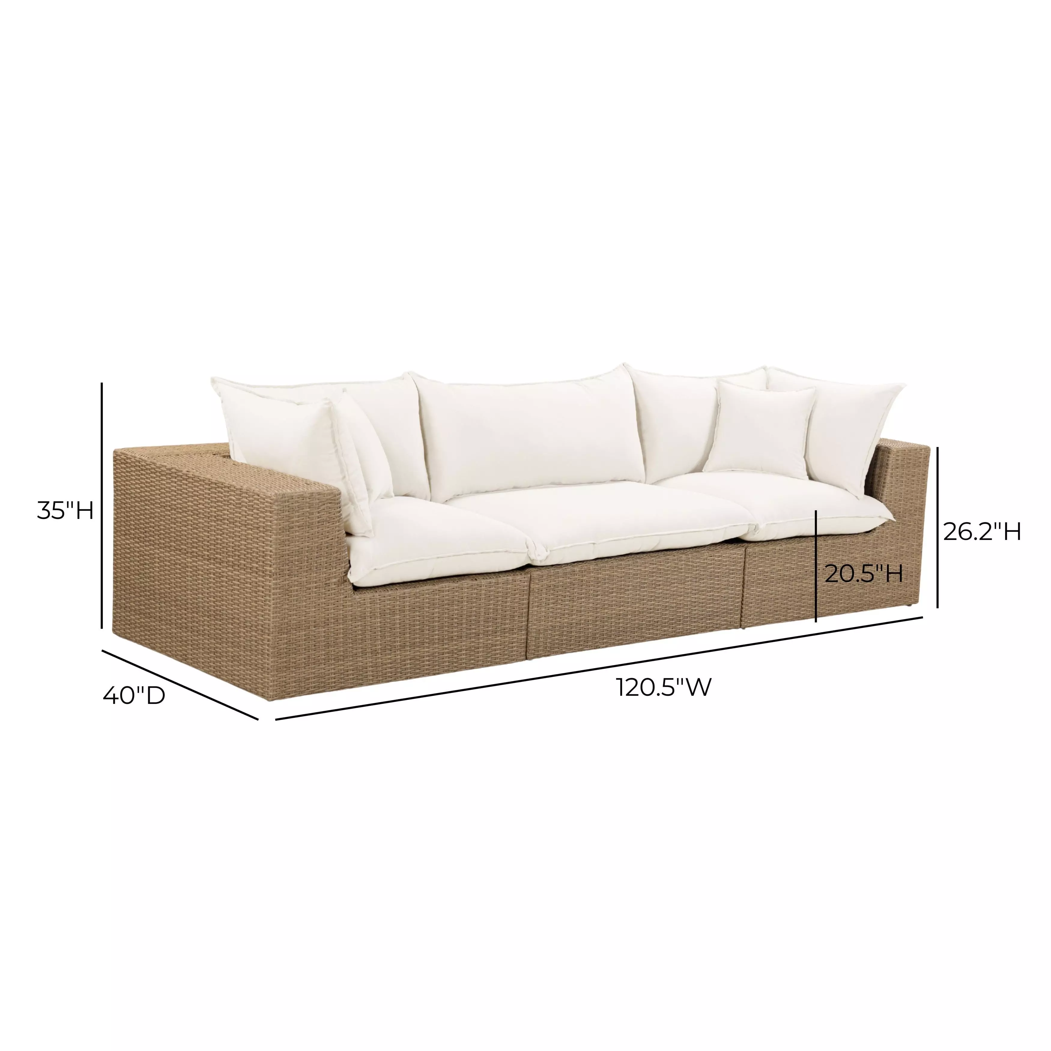 Cali Natural Performance Fabric & Brown Wicker Modular Outdoor Sofa