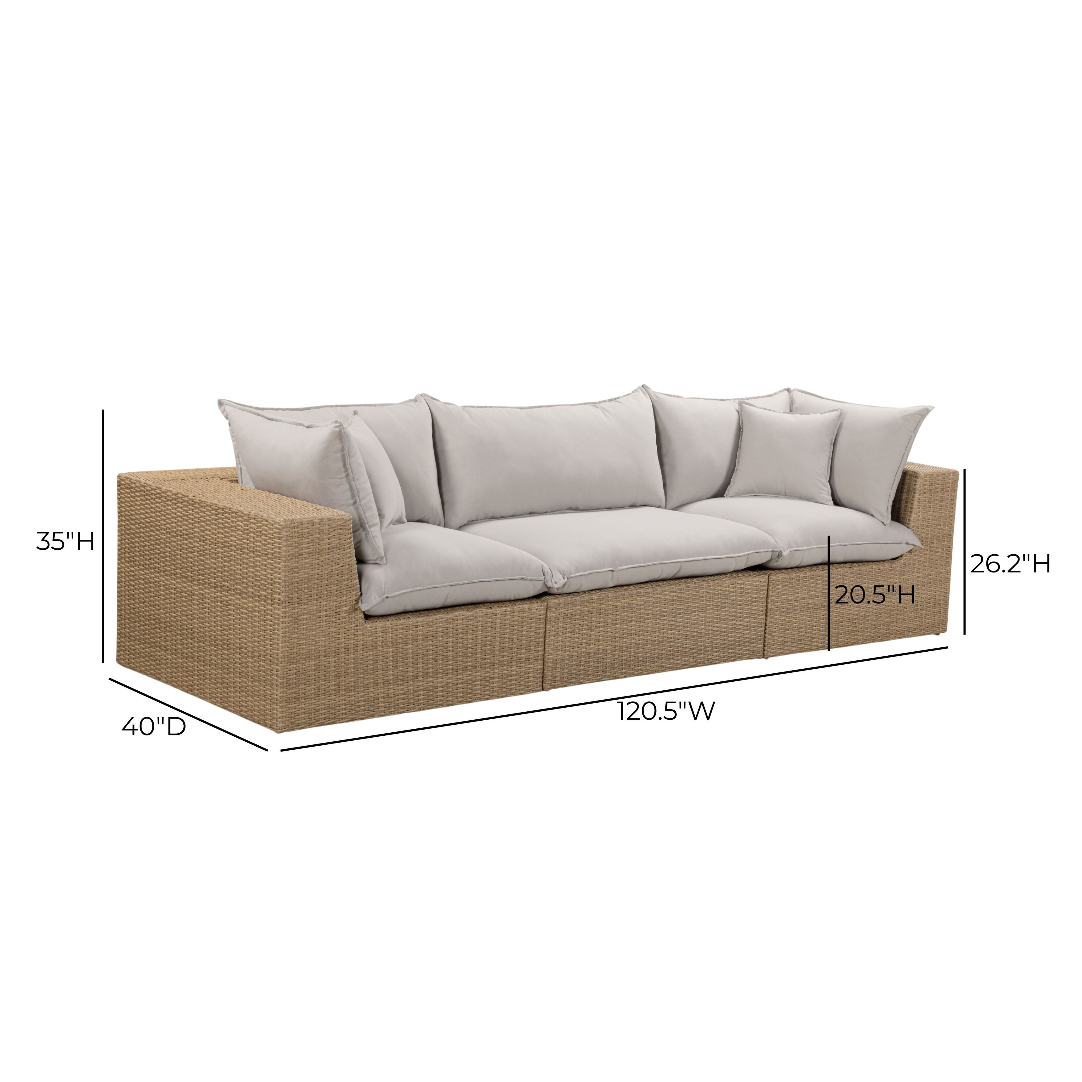 Cali Light Gray Fabric & Brown Wicker Modular Outdoor Sofa