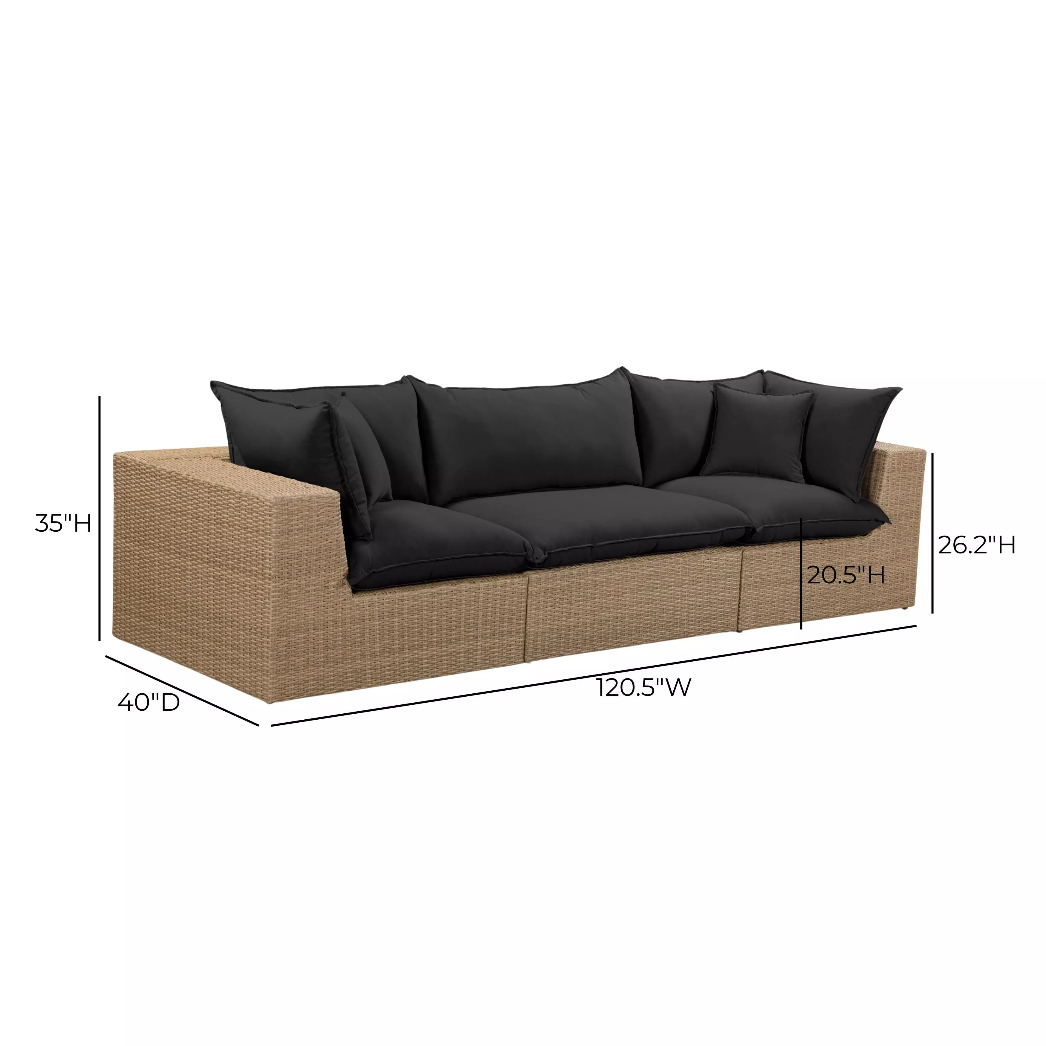 Cali Black Fabric & Brown Wicker Modular Outdoor Sofa