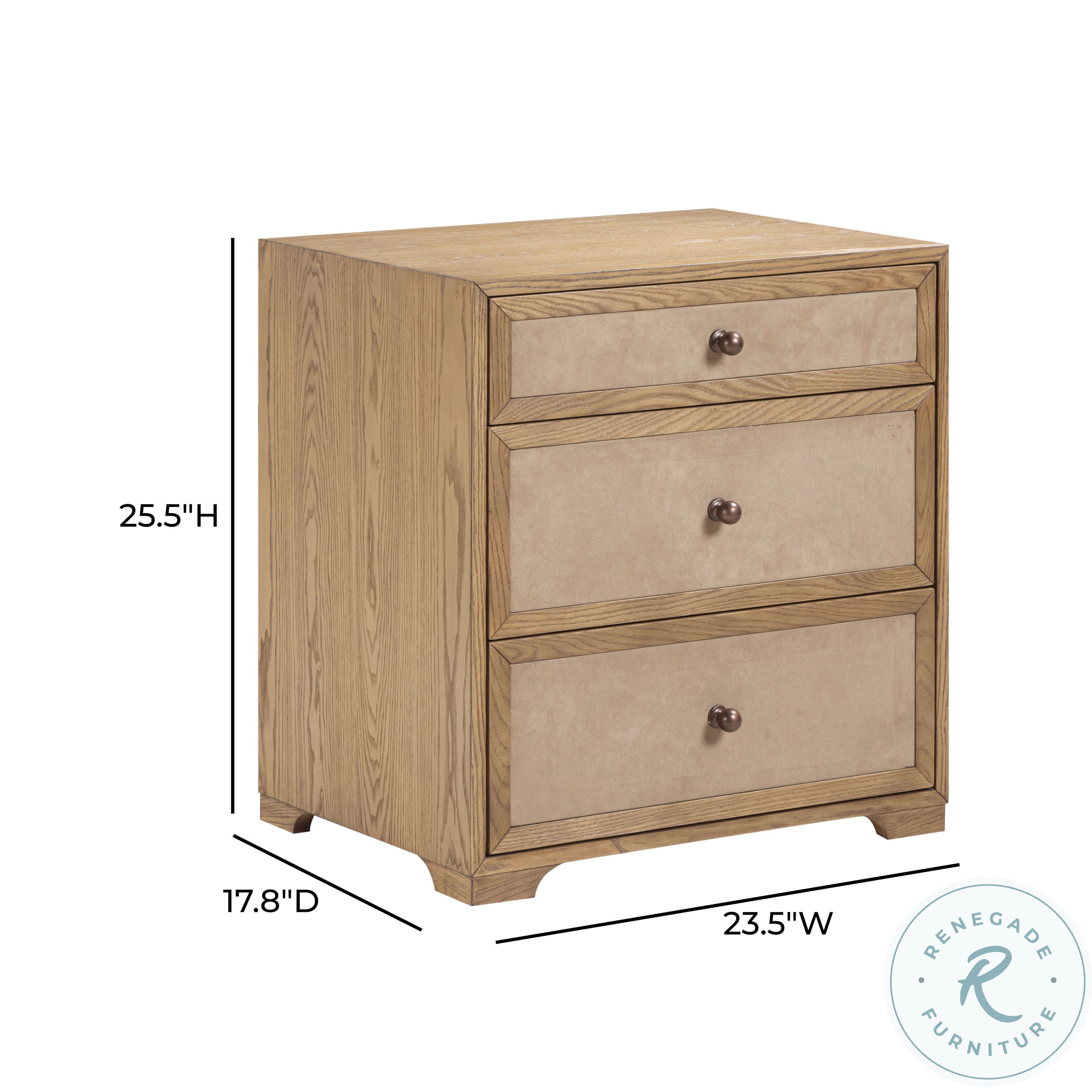 Laurentis Light Taupe Suede 3 Drawer Nightstand