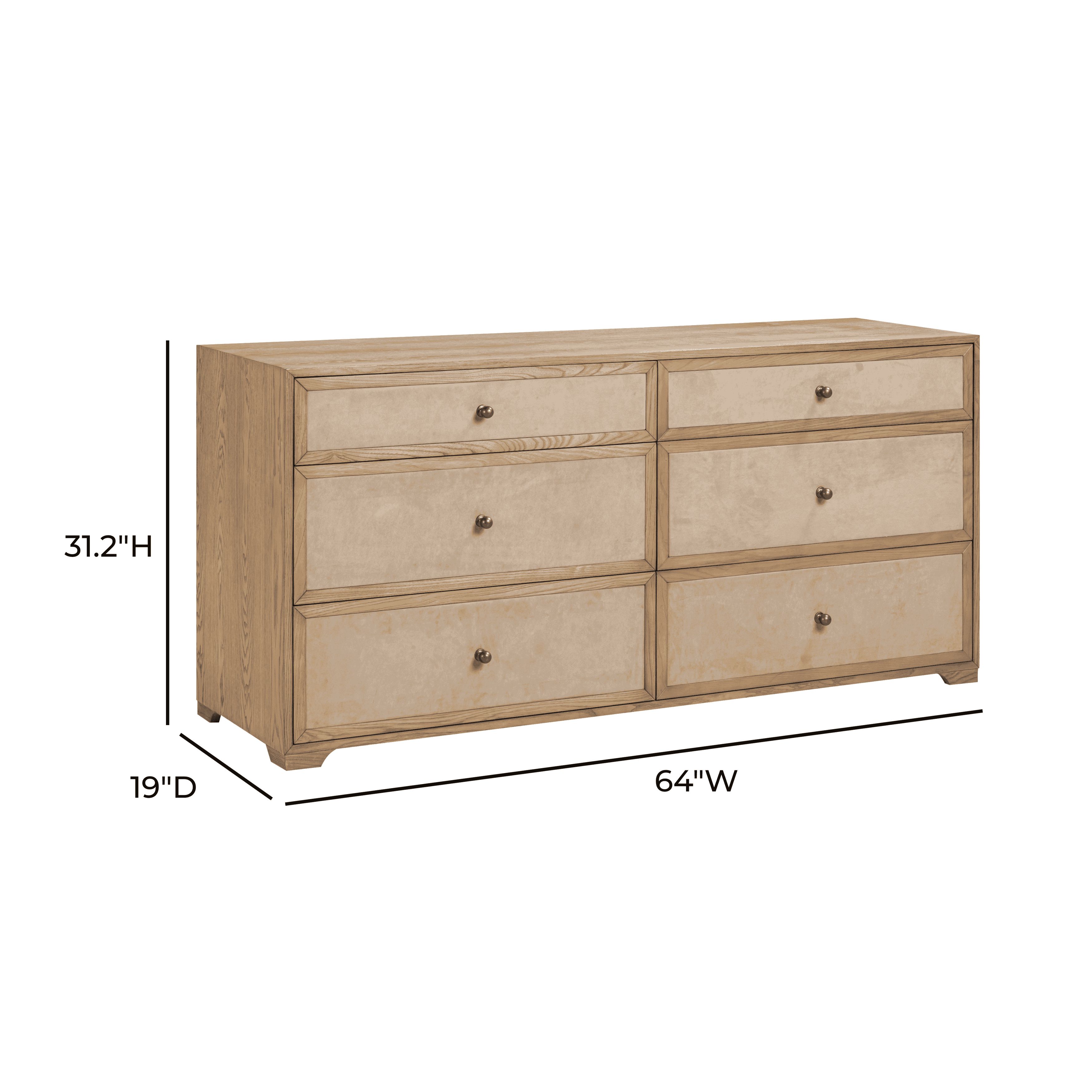 Laurentis Light Taupe Suede 6 Drawer Dresser