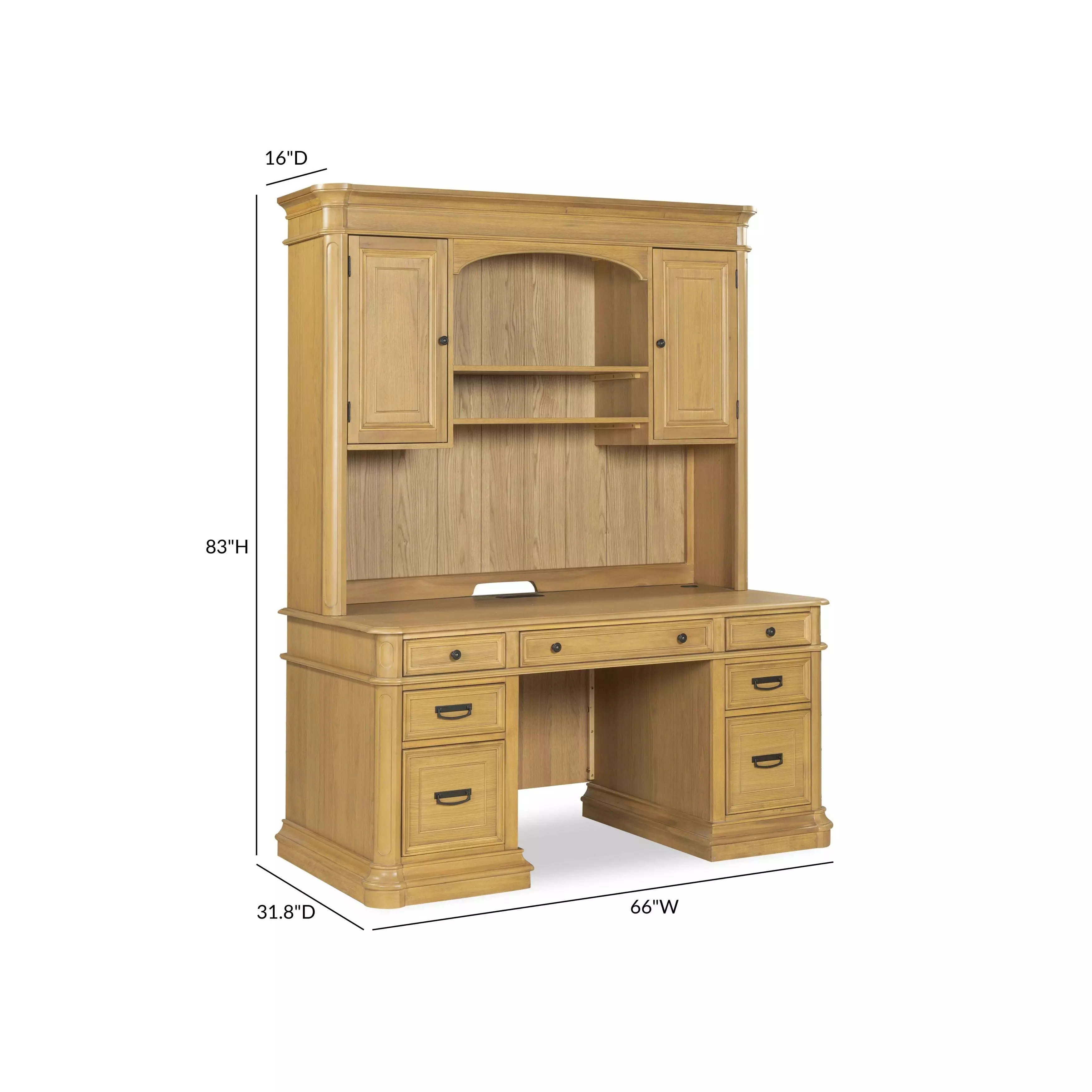 Winchester Natural Oak Credenza with Hutch