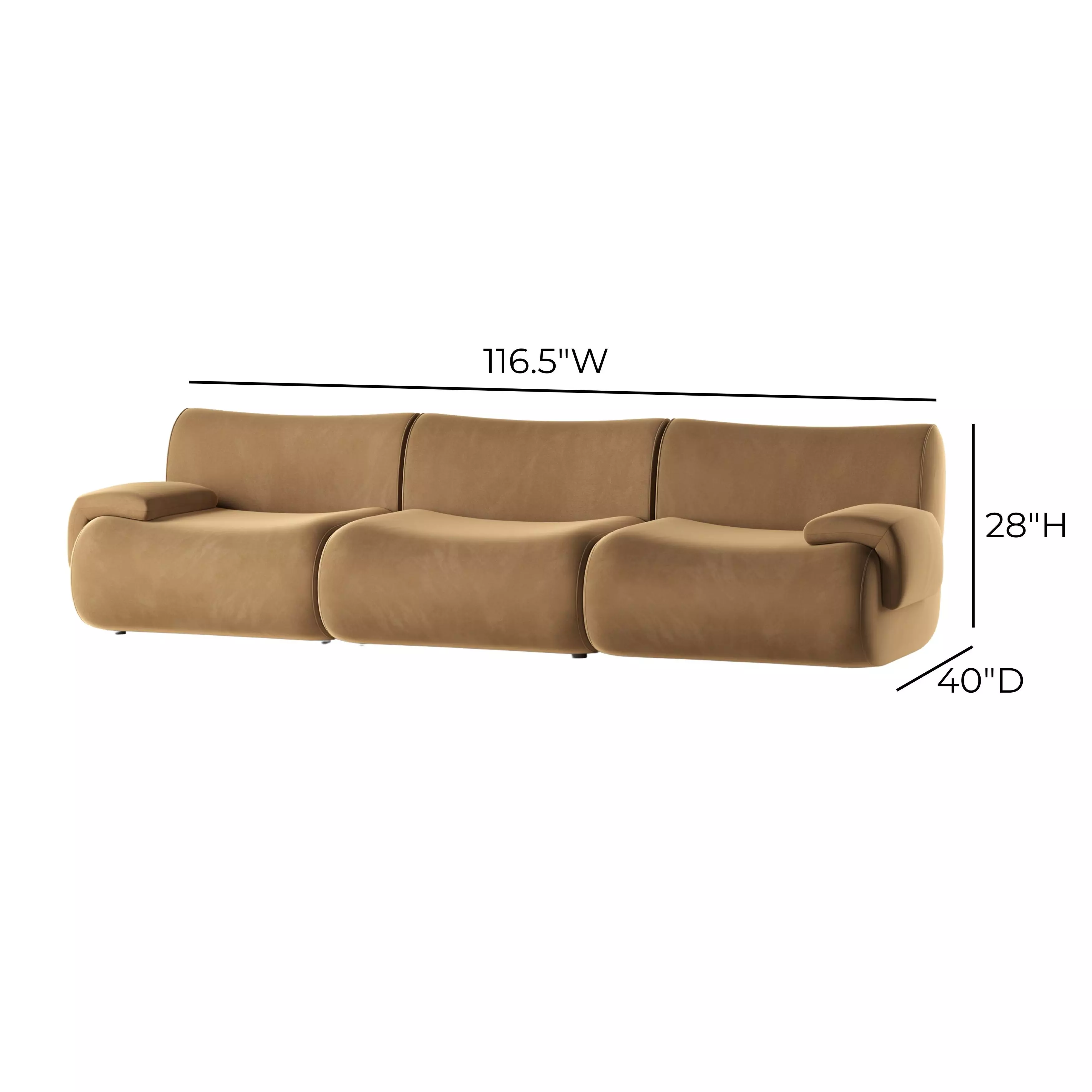 Zenith Latte Brown Velvet Modular 117" Sofa