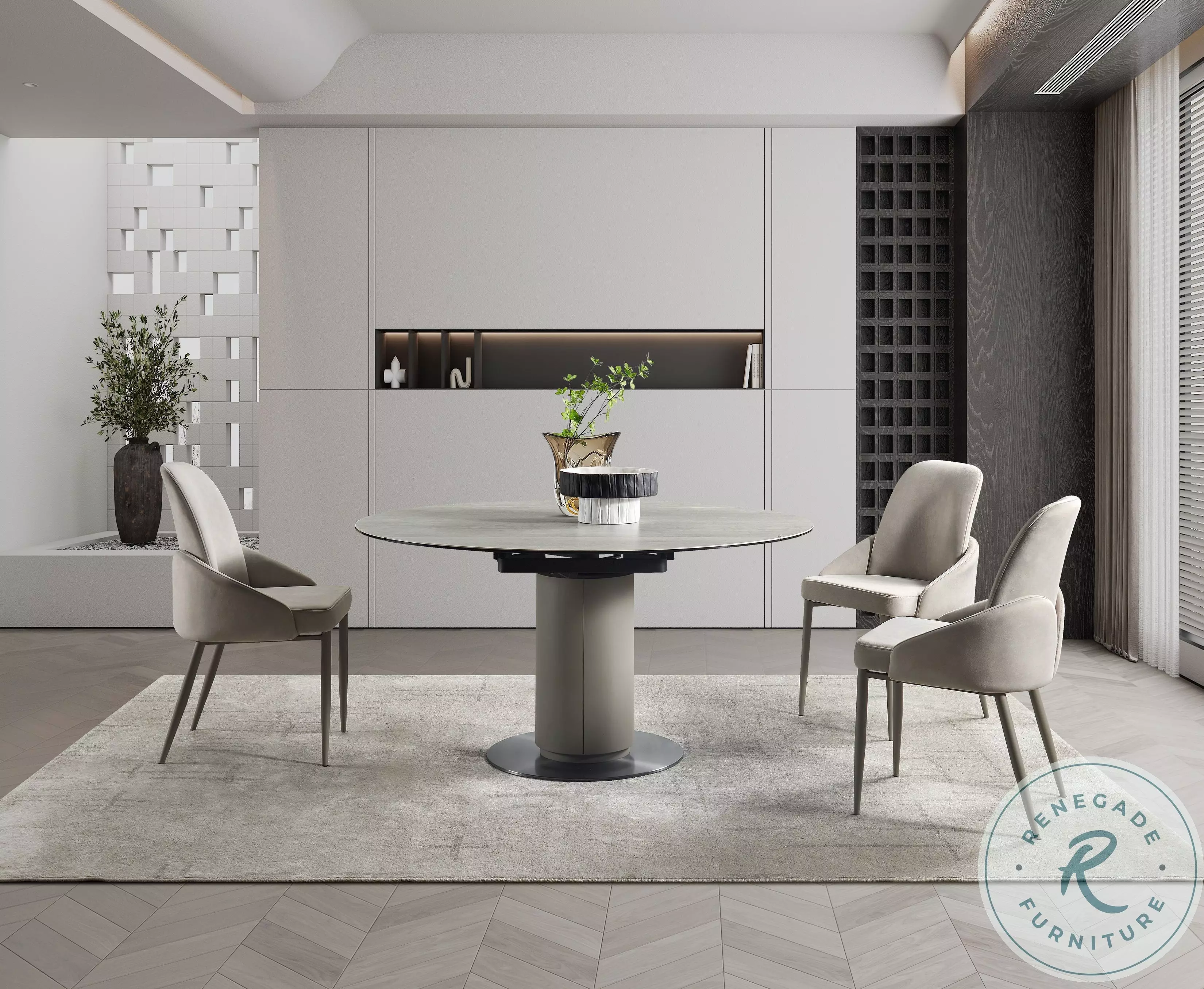 RH 130 Taupe Slate Matte Ceramic Extendable Dining Room Set from