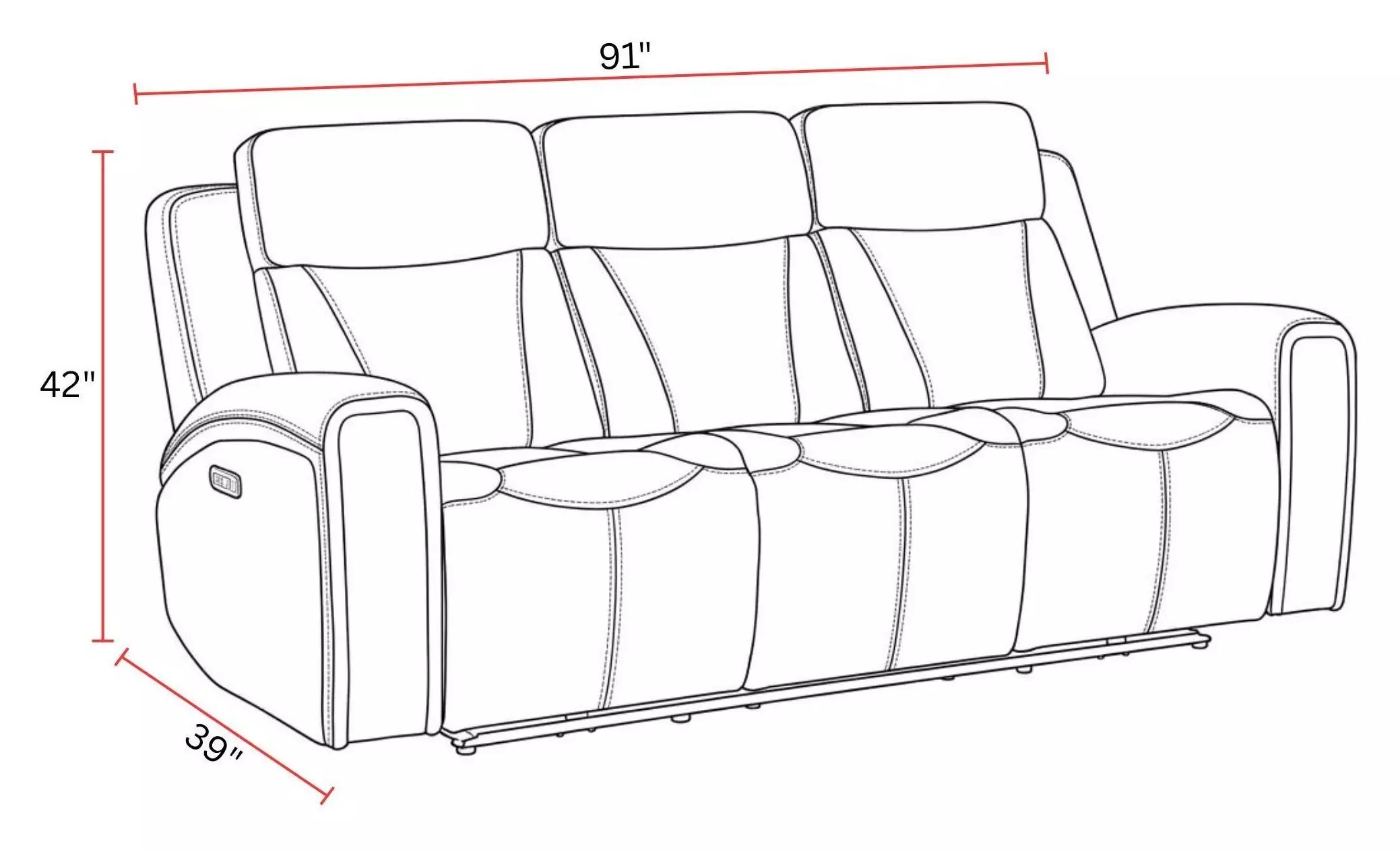 Maveric Bette Coffee 91" Zero Gravity Triple Power Reclining Sofa with Drop Down Table and USB Charging