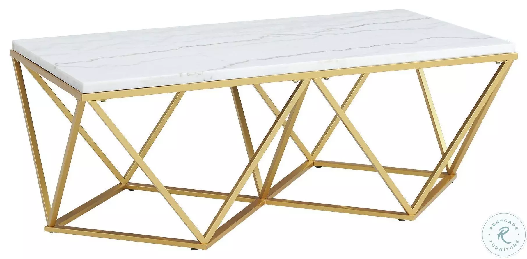 Modern White & Gold Coffee Table – High Gloss Marble Veneer, Rectangle, 39.4" X 19.7" X 15.7"