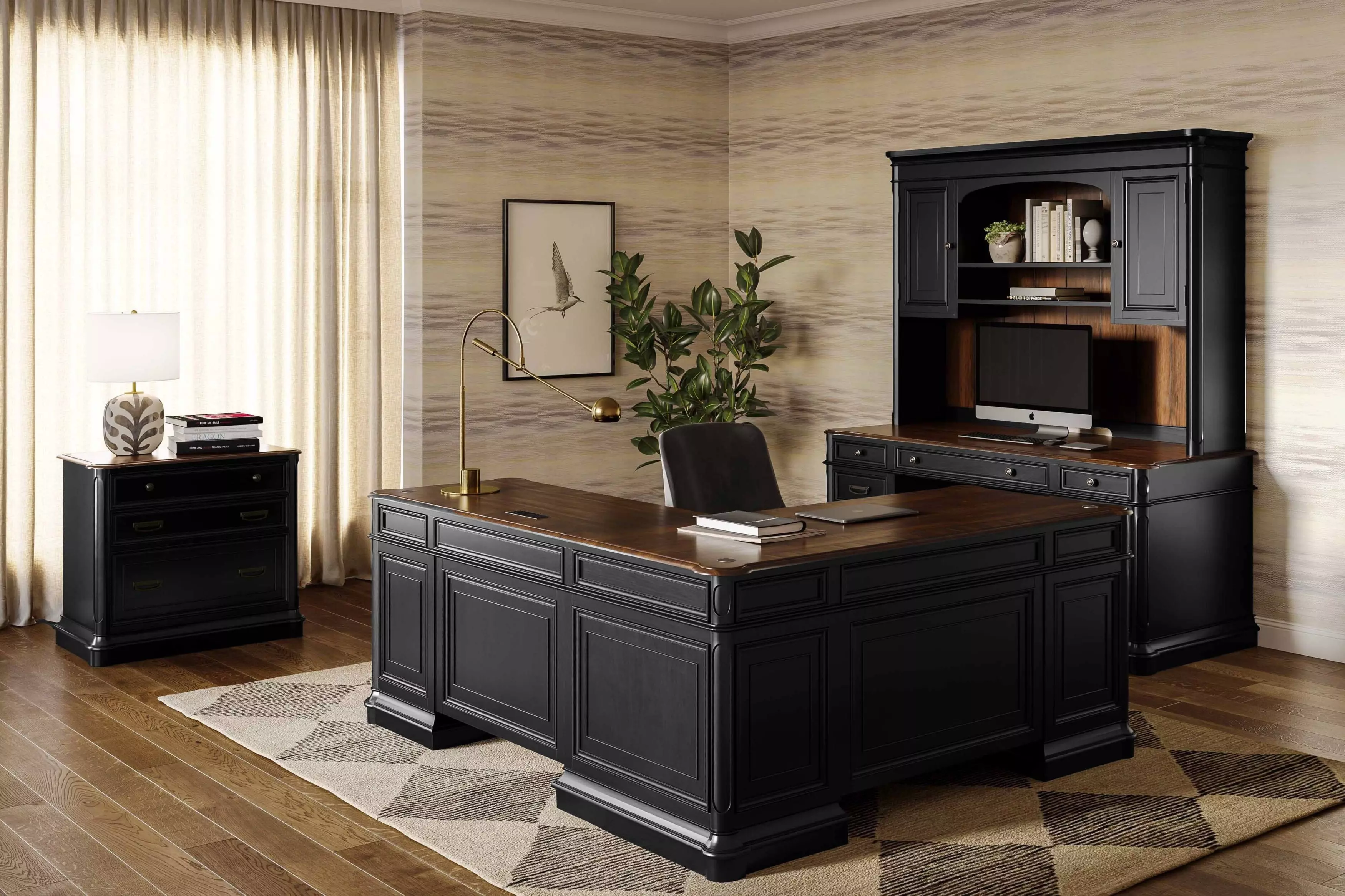 Roanoke Black L-Shaped Home Office Set | H360-50-55
