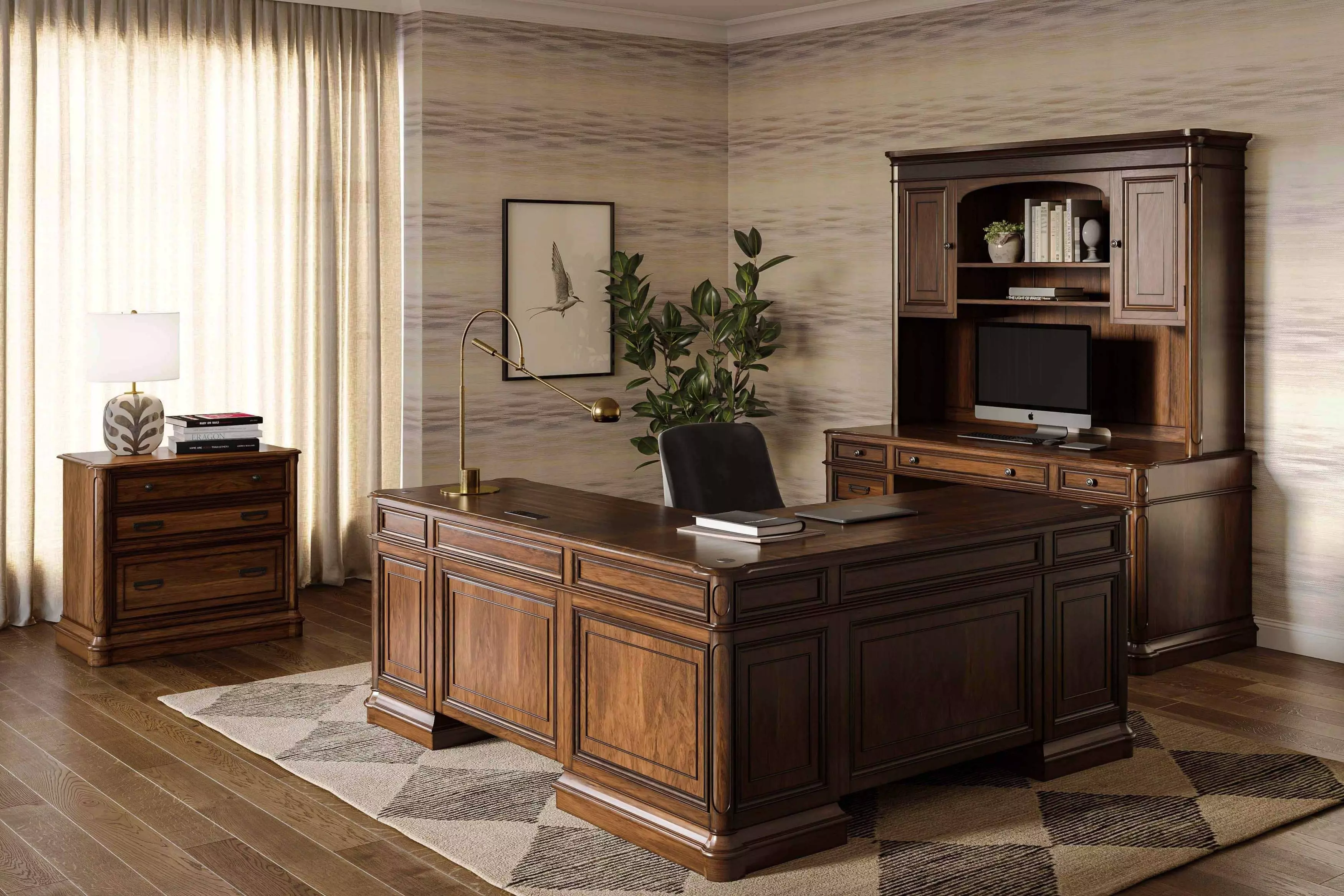 Roanoke Cherry L-Shaped Home Office Set | Coleman