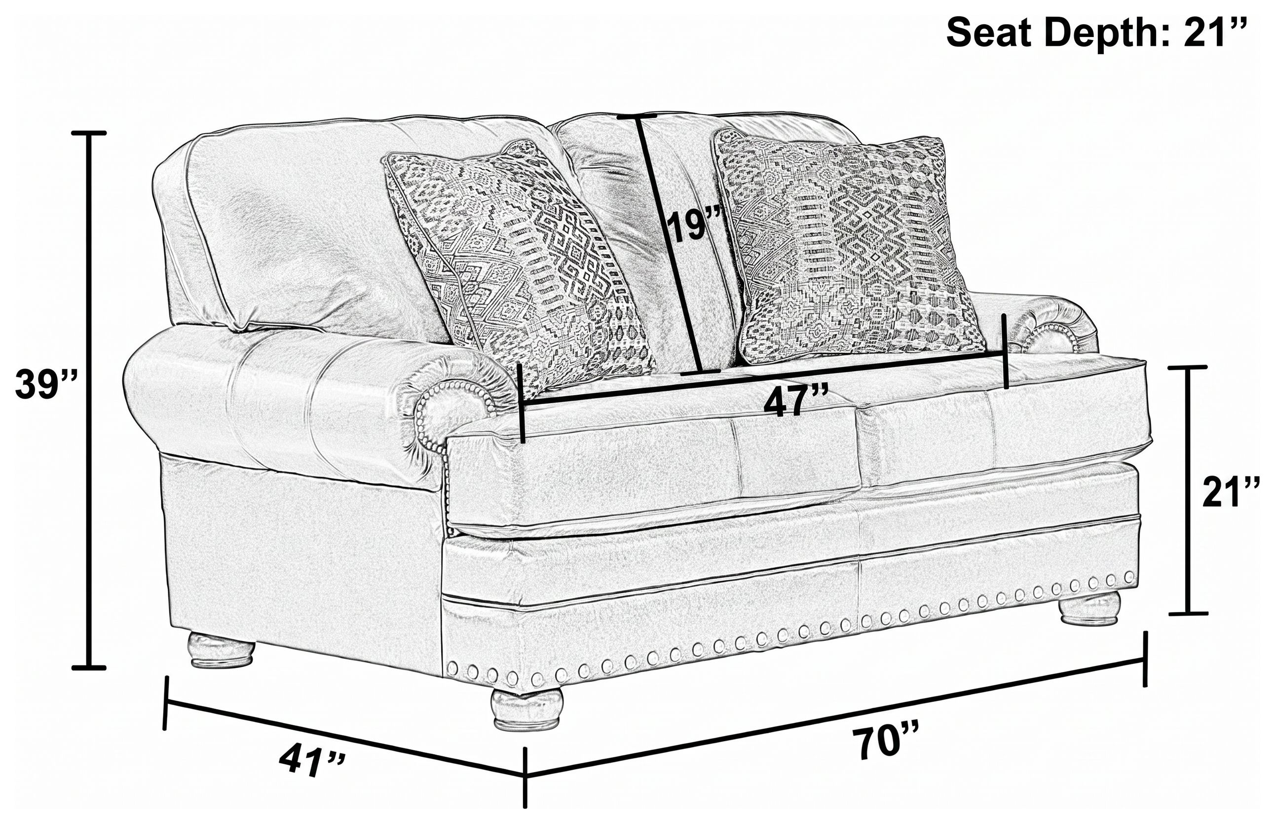 Roberto Cocoa Italian Top Grain Leather Match 70" Loveseat