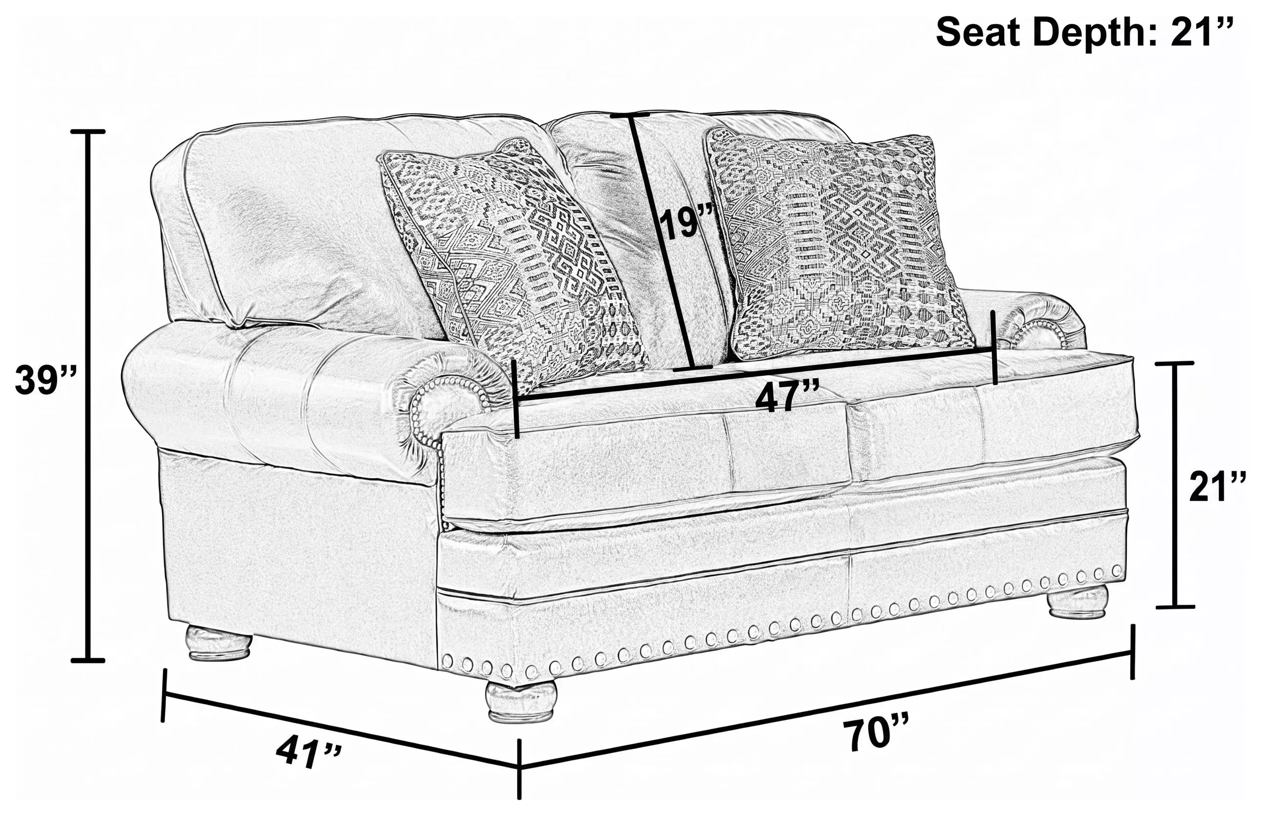Roberto Cocoa Italian Top Grain Leather Match 70" Loveseat
