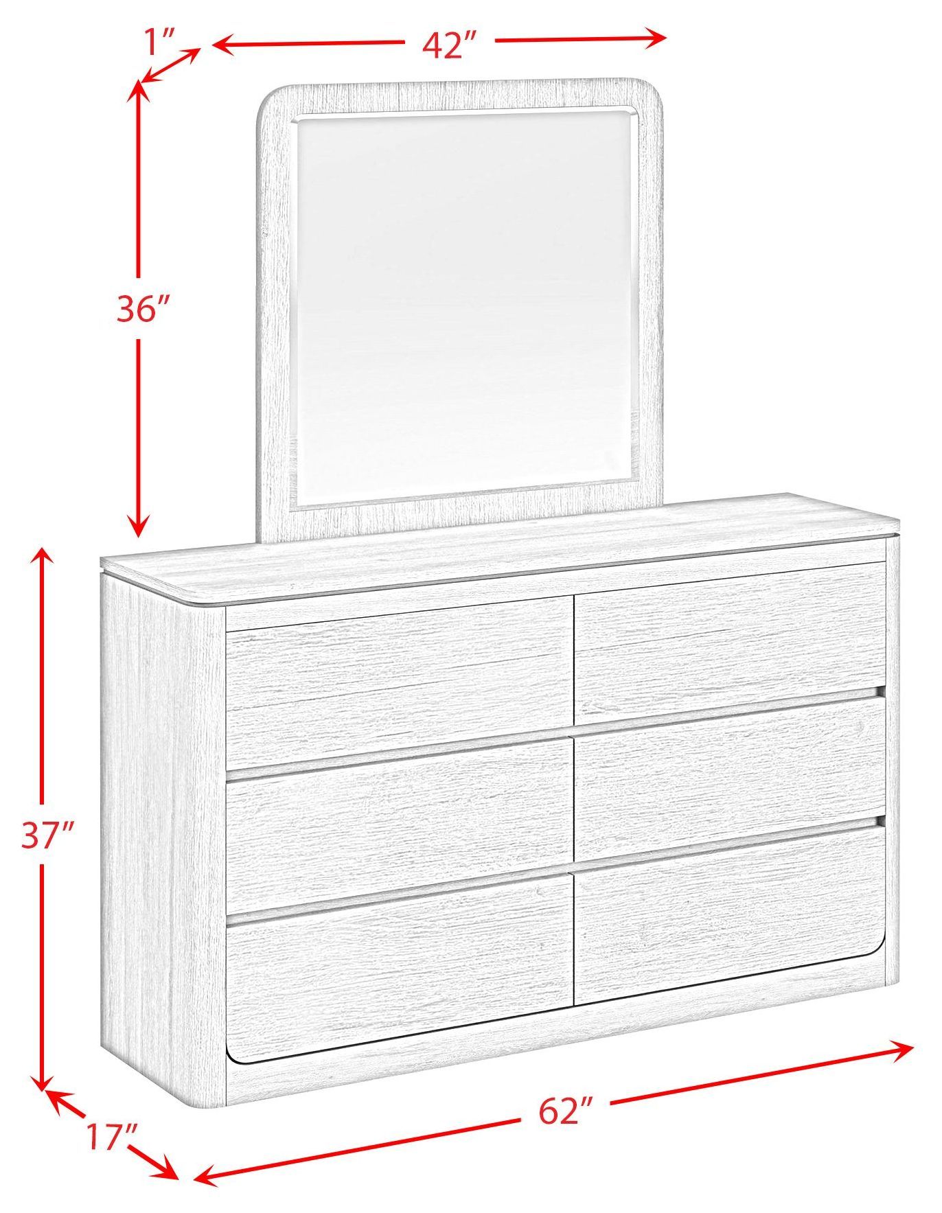 Camelot Natural 6 Drawer Dresser and Rectangular Mirror