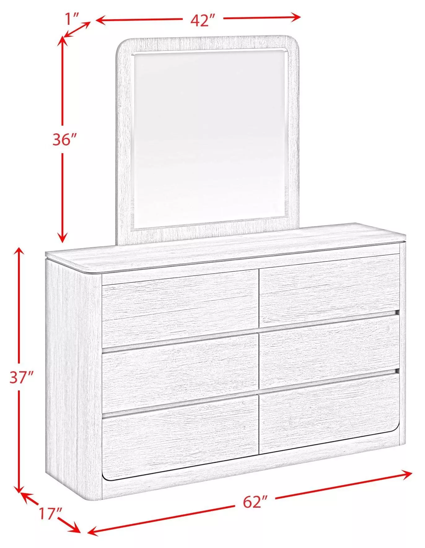 Camelot Natural 6 Drawer Dresser and Rectangular Mirror