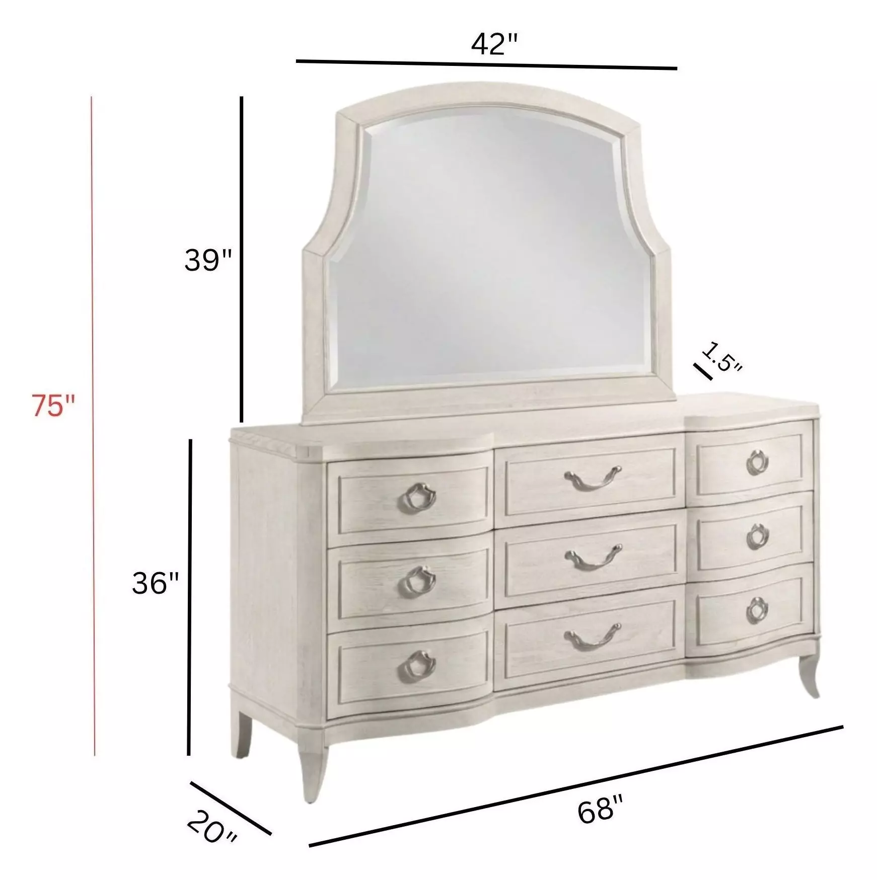 Harmony Eggshell 9 Drawer Emelie Dresser with Arched Angeline Mirror