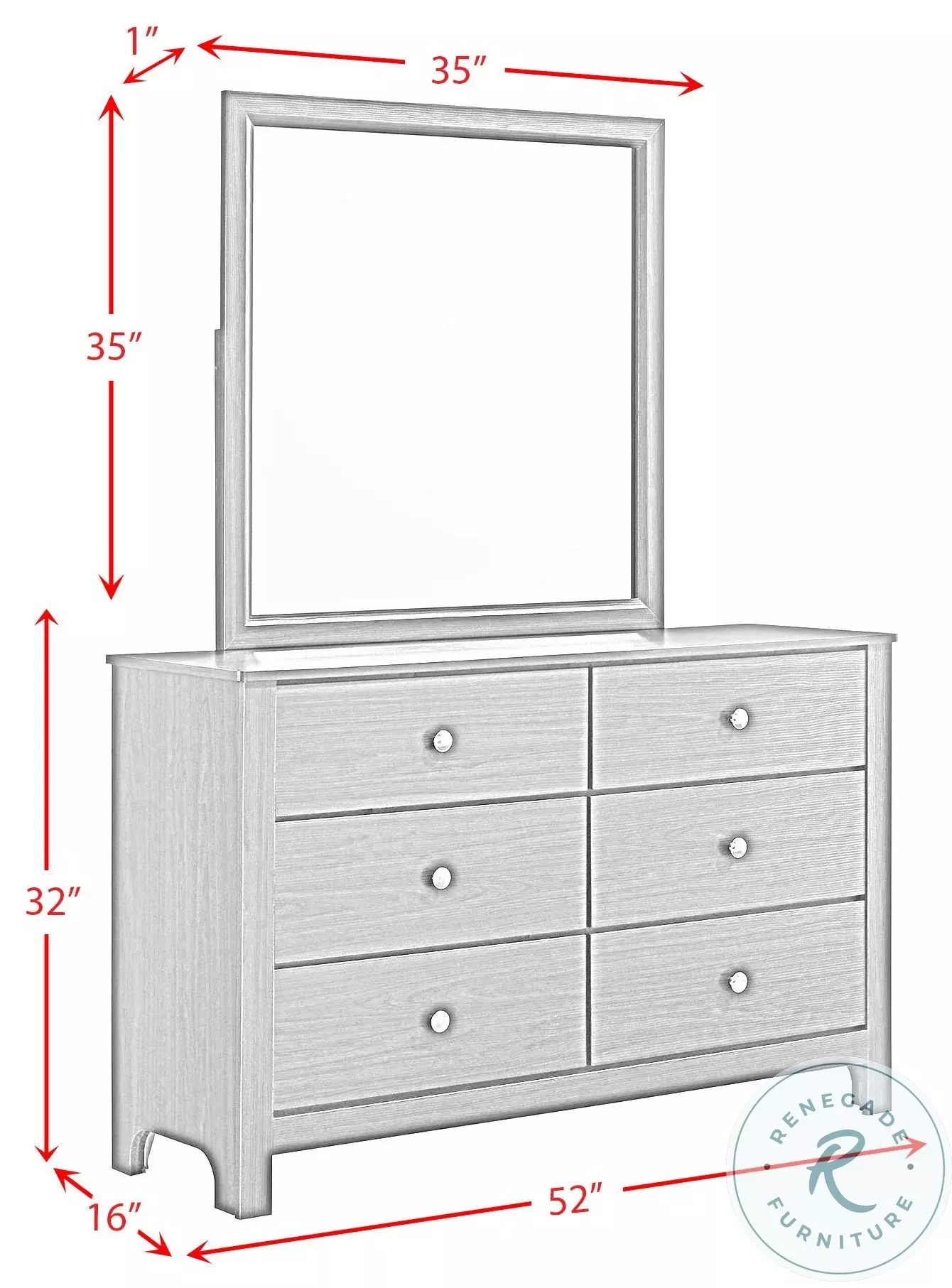 Santino Espresso 6 Drawer Youth Dresser And Mirror