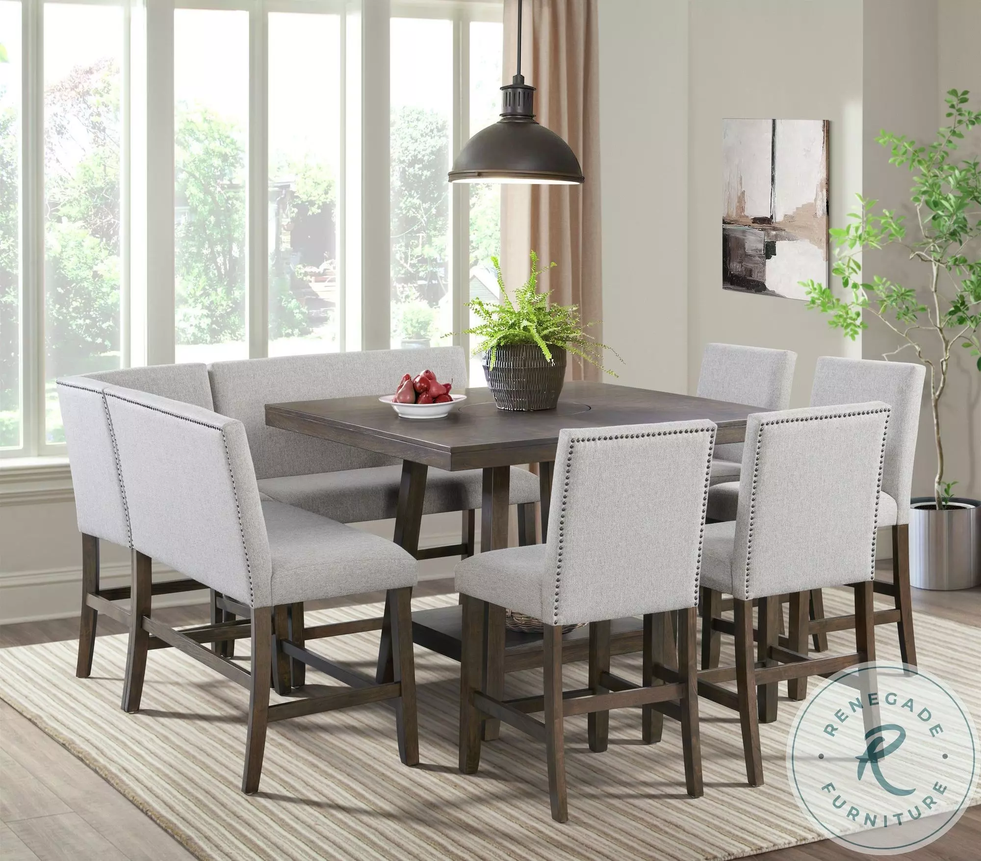 Hester Brown Counter Height Dining Room Set With Lazy Susan from