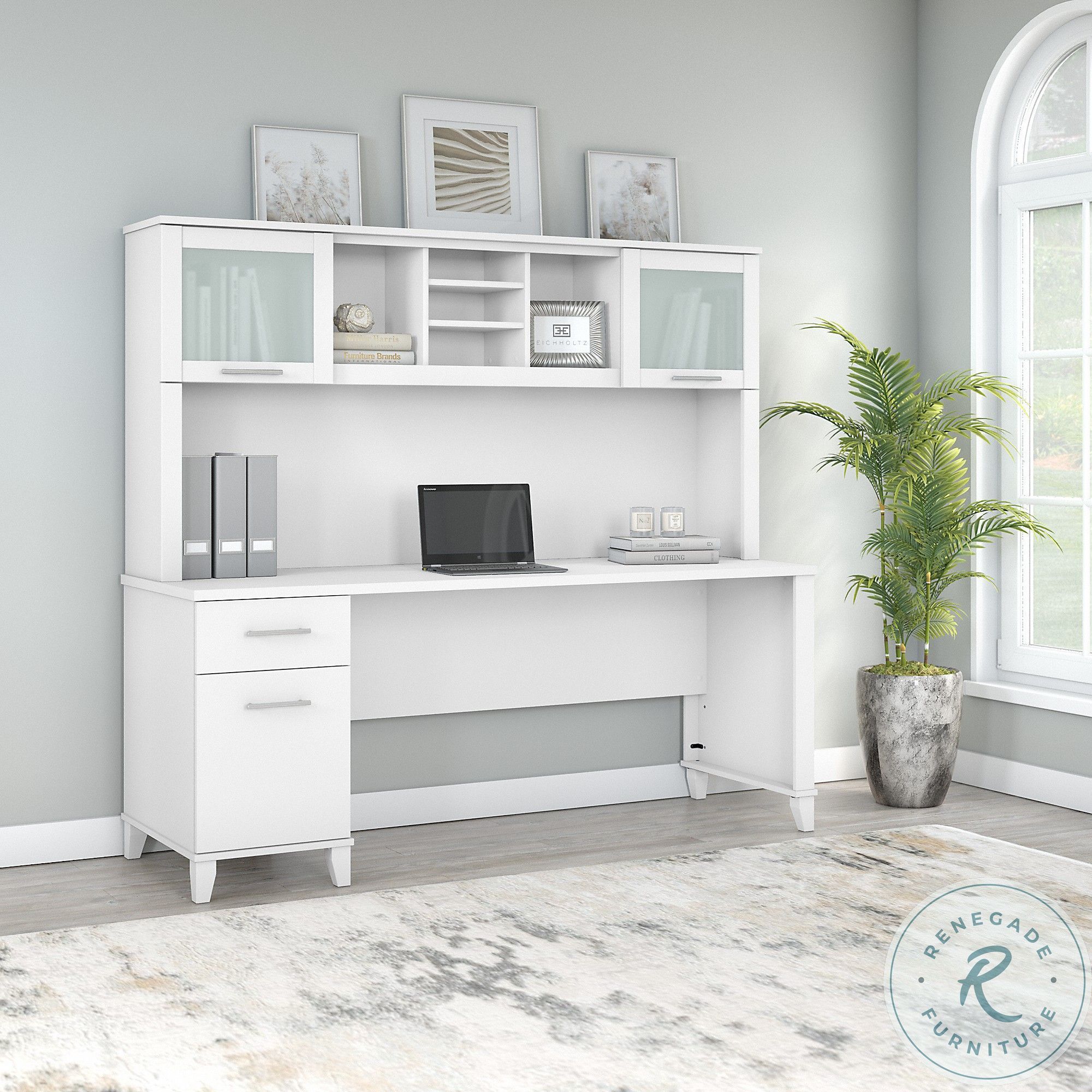Somerset White 72" Office Desk with Drawers and Hutch from Bush