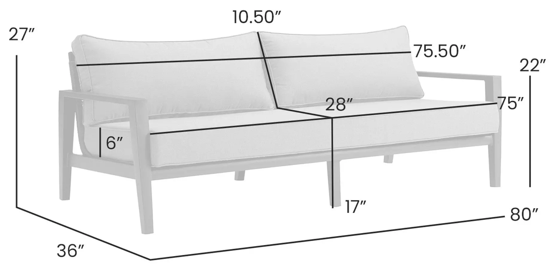Cayman Dark Gray Outdoor 80" Sofa