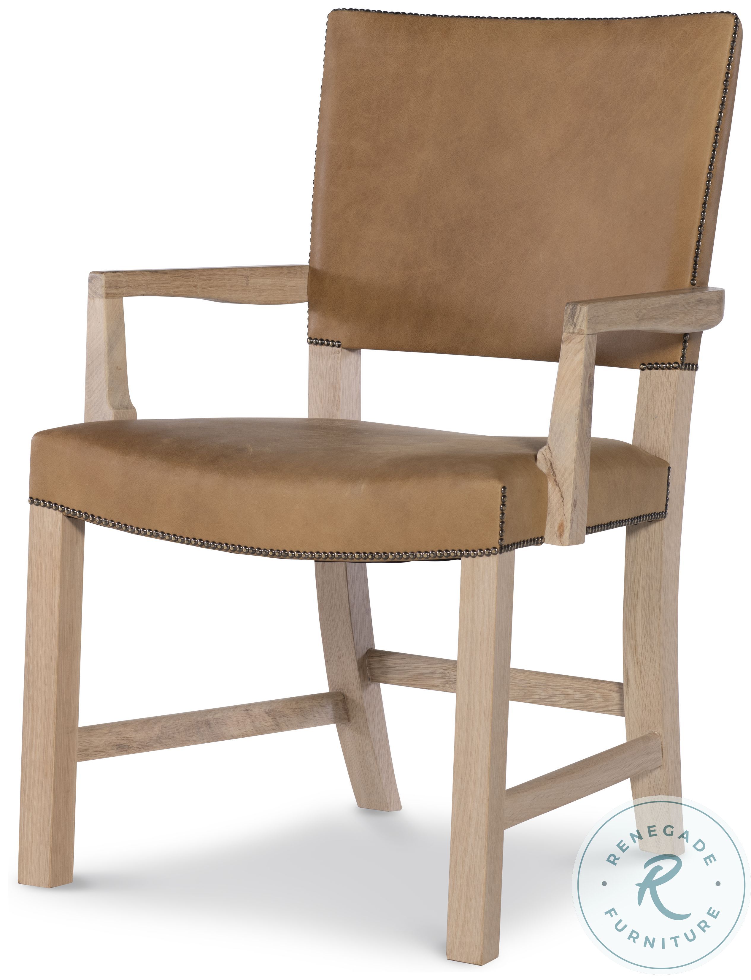 Open Sky Natural And Camel Leather Dining Arm Chair From Century