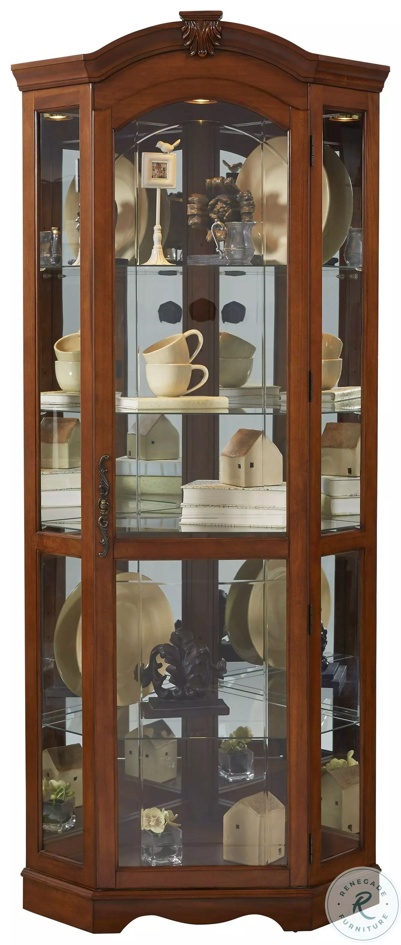20671 Dark Medallion Cherry Corner Curio Cabinet From Home Gallery