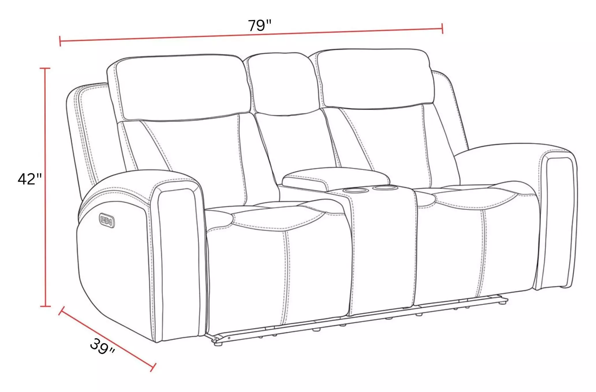 Maveric Bette Lapis 79" Zero Gravity Triple Power Reclining Loveseat with Console and USB Charging