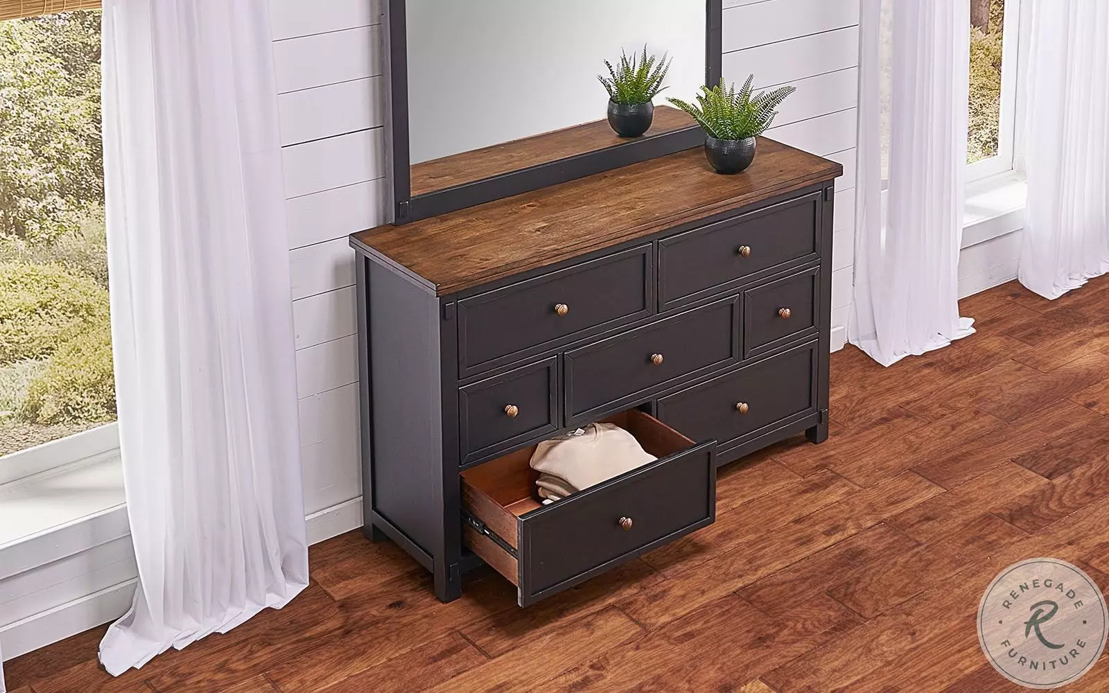 Stormy Ridge Chicory Black Dresser with Mirror From A-America