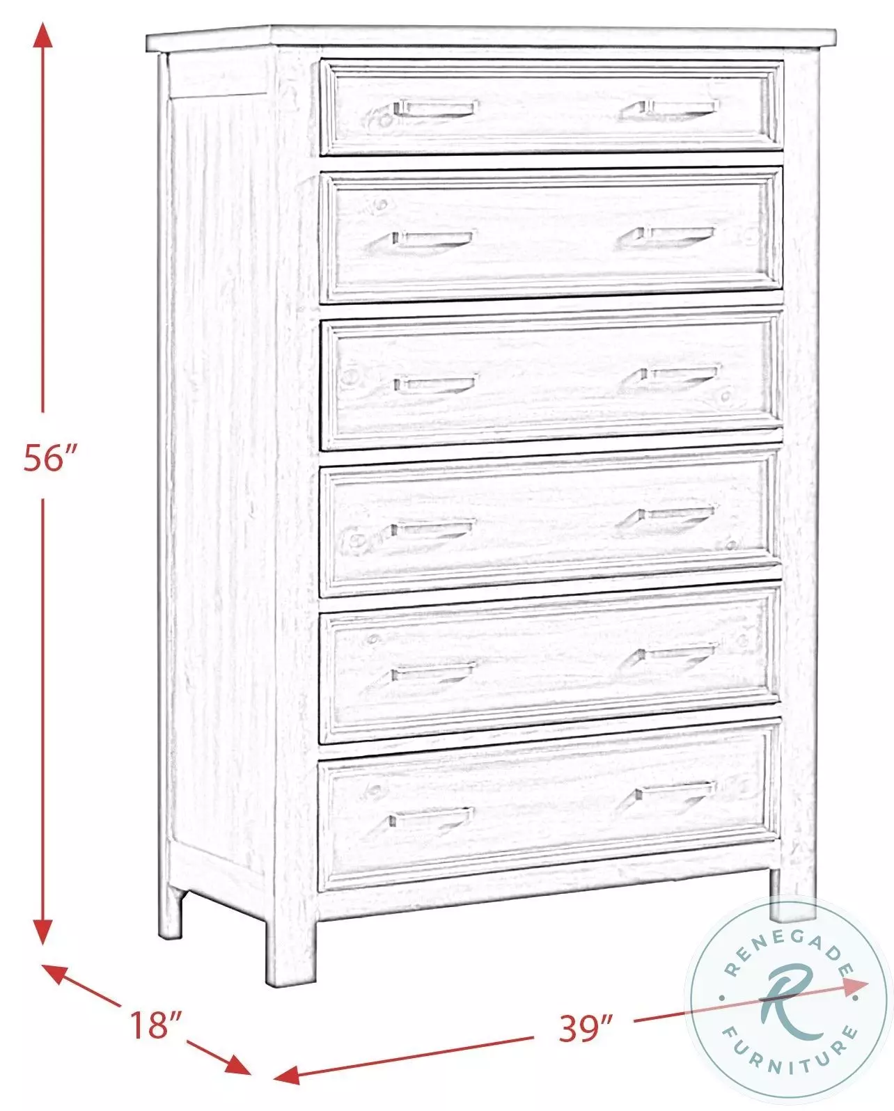 Damen Drift Grey 6 Drawer Chest