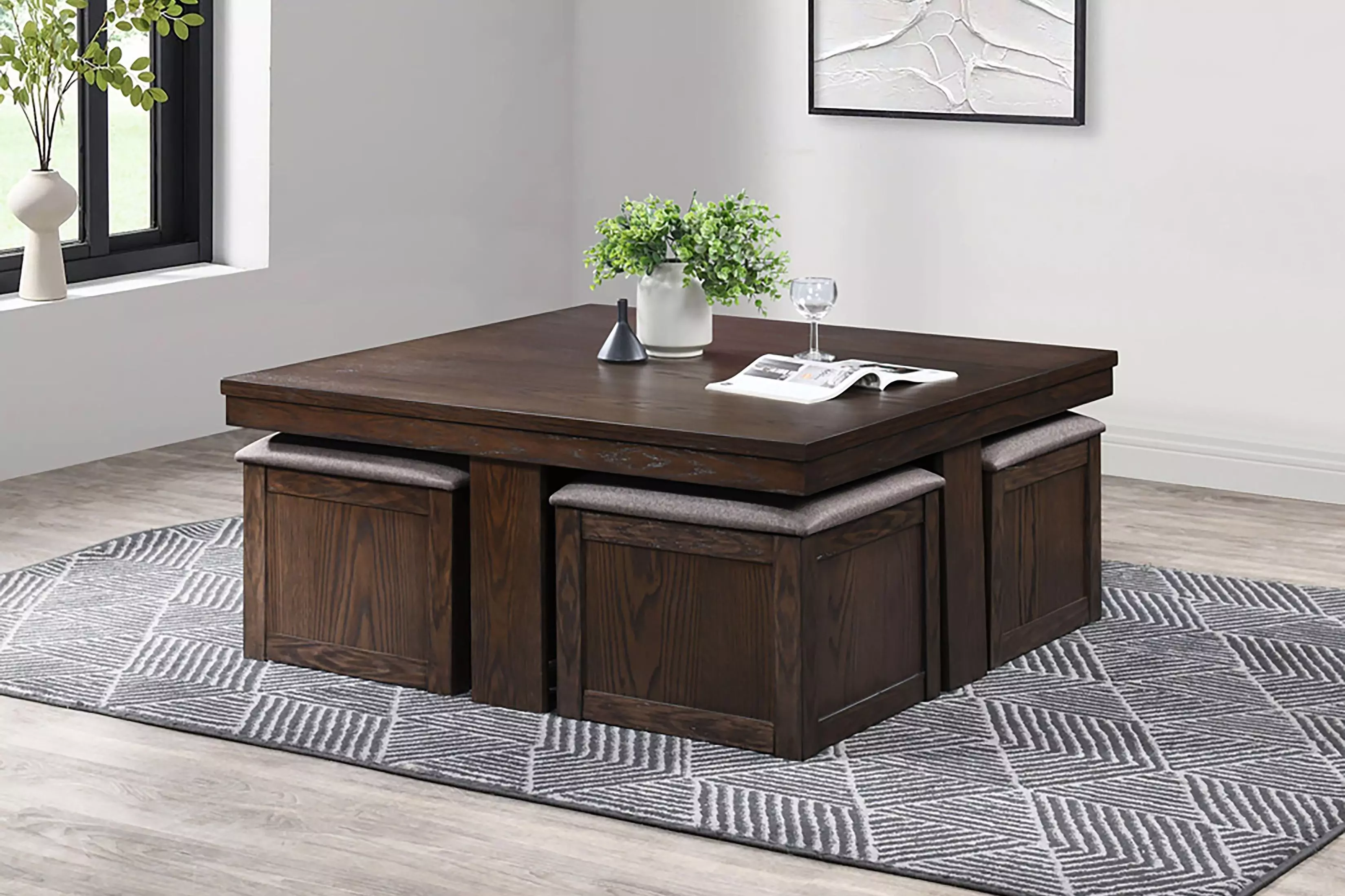 Paxton Beige and Brown 5 Piece Storage Coffee Table with Ottoman