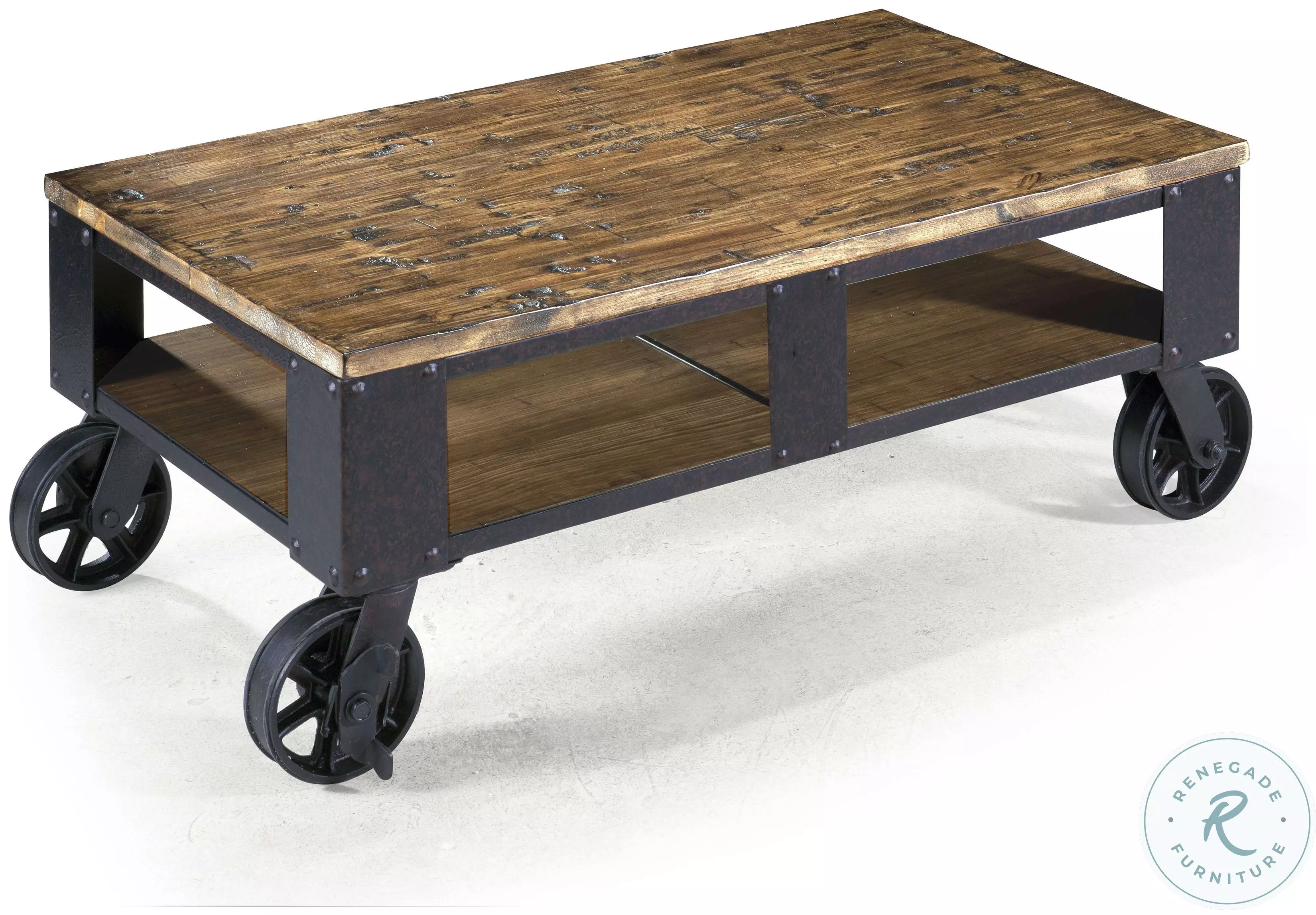 Pinebrook Rectangular Cocktail Table with 2 braking casters from