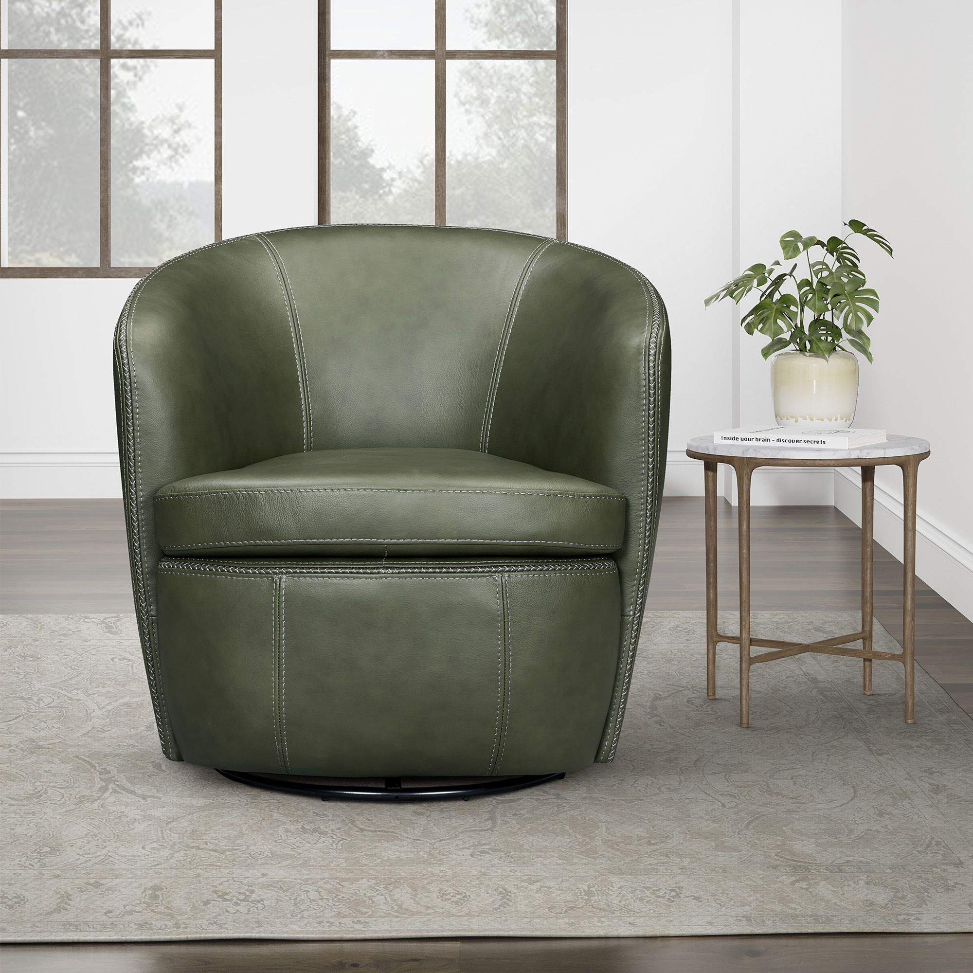 Valdoro Lyric Sage Leather Upholstered Swivel Club Chair From
