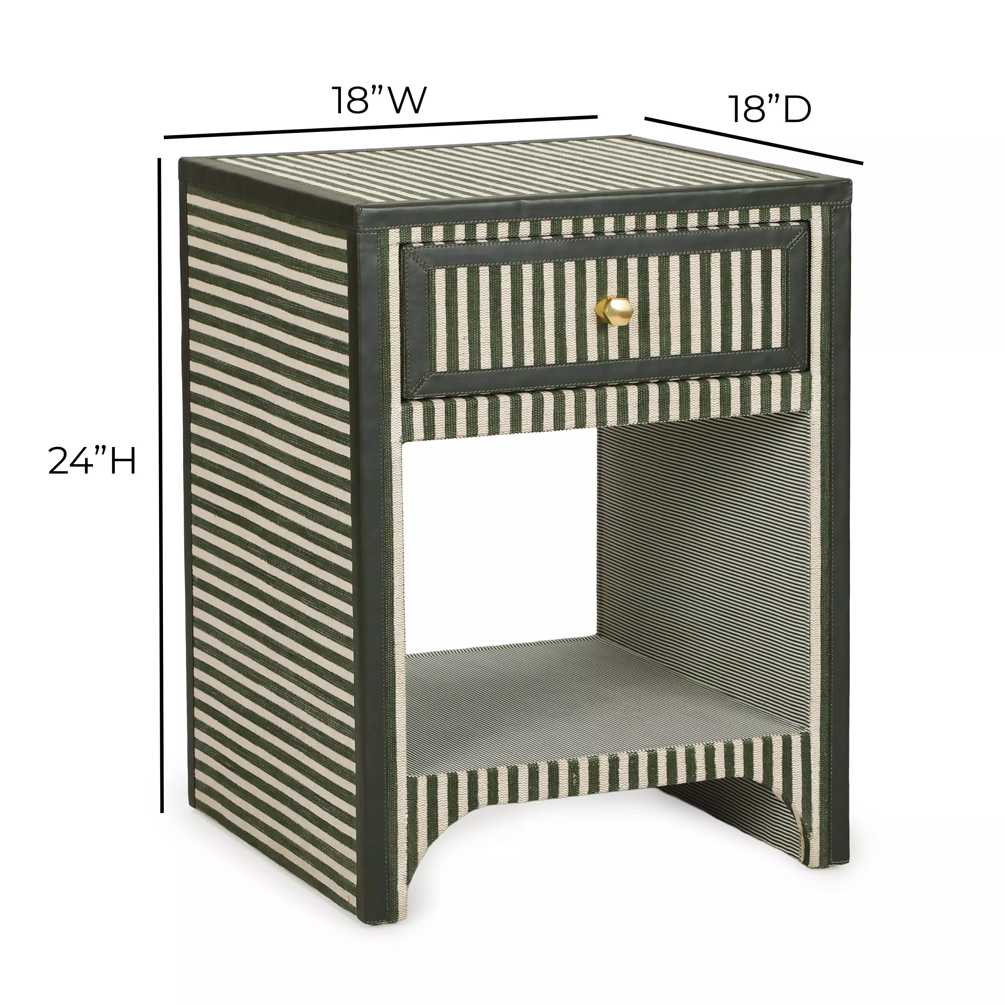 Kora Green Stripes 1 Drawer Open Nightstand