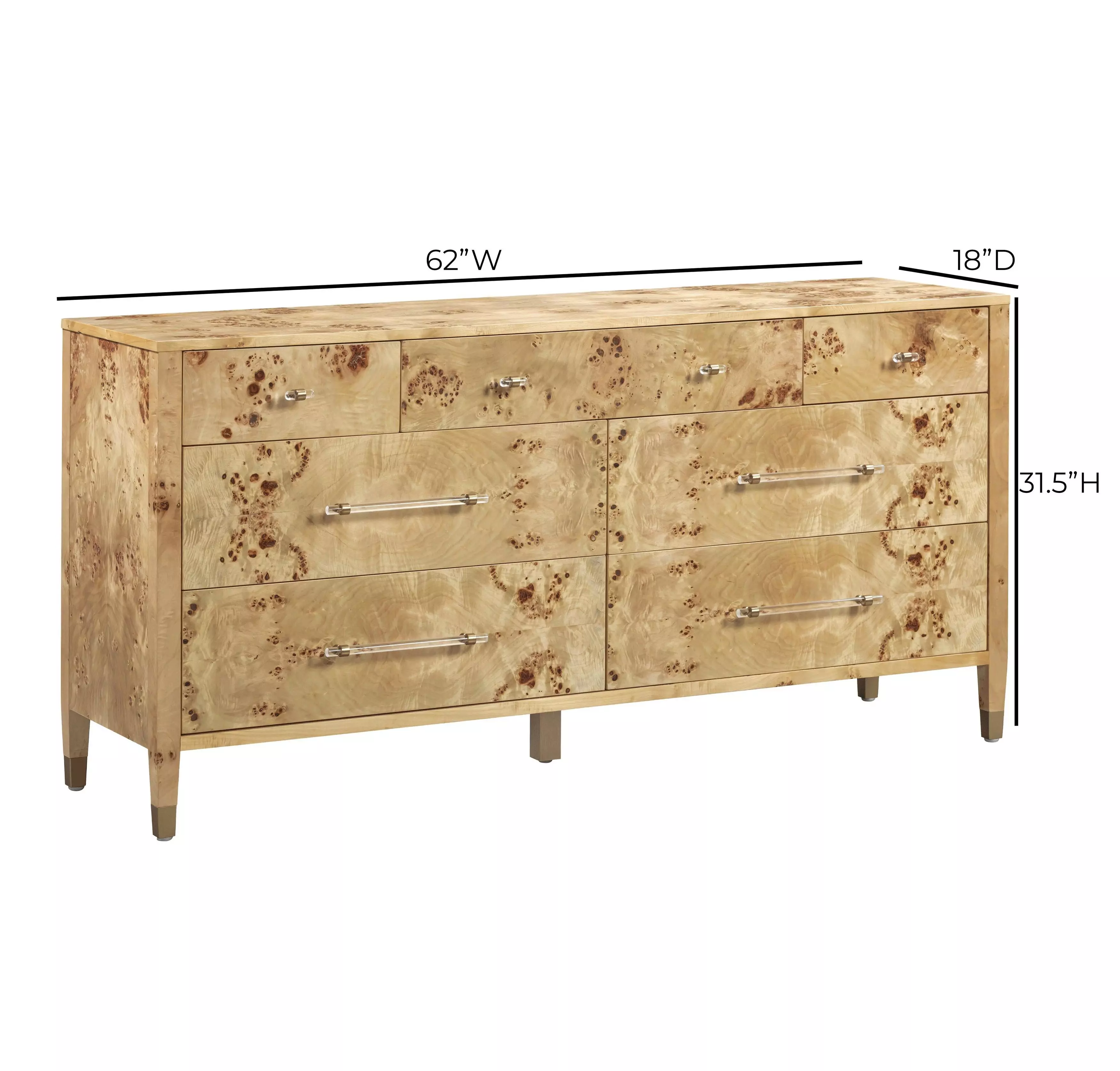 Brandyss Natural Burl 7 Drawer Dresser