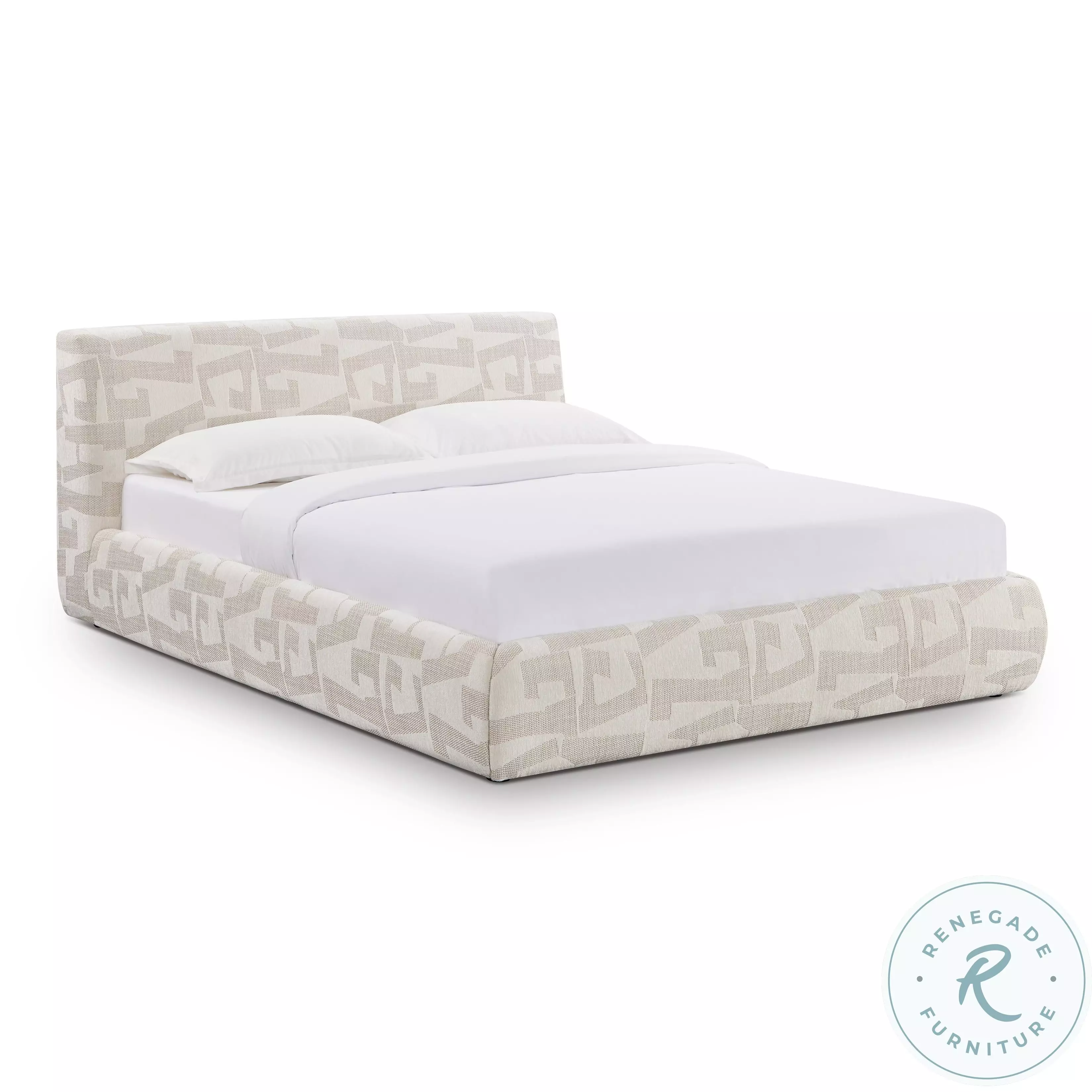 Isla Cream Jacquard Pattern Queen Platform Bed From TOV | Coleman