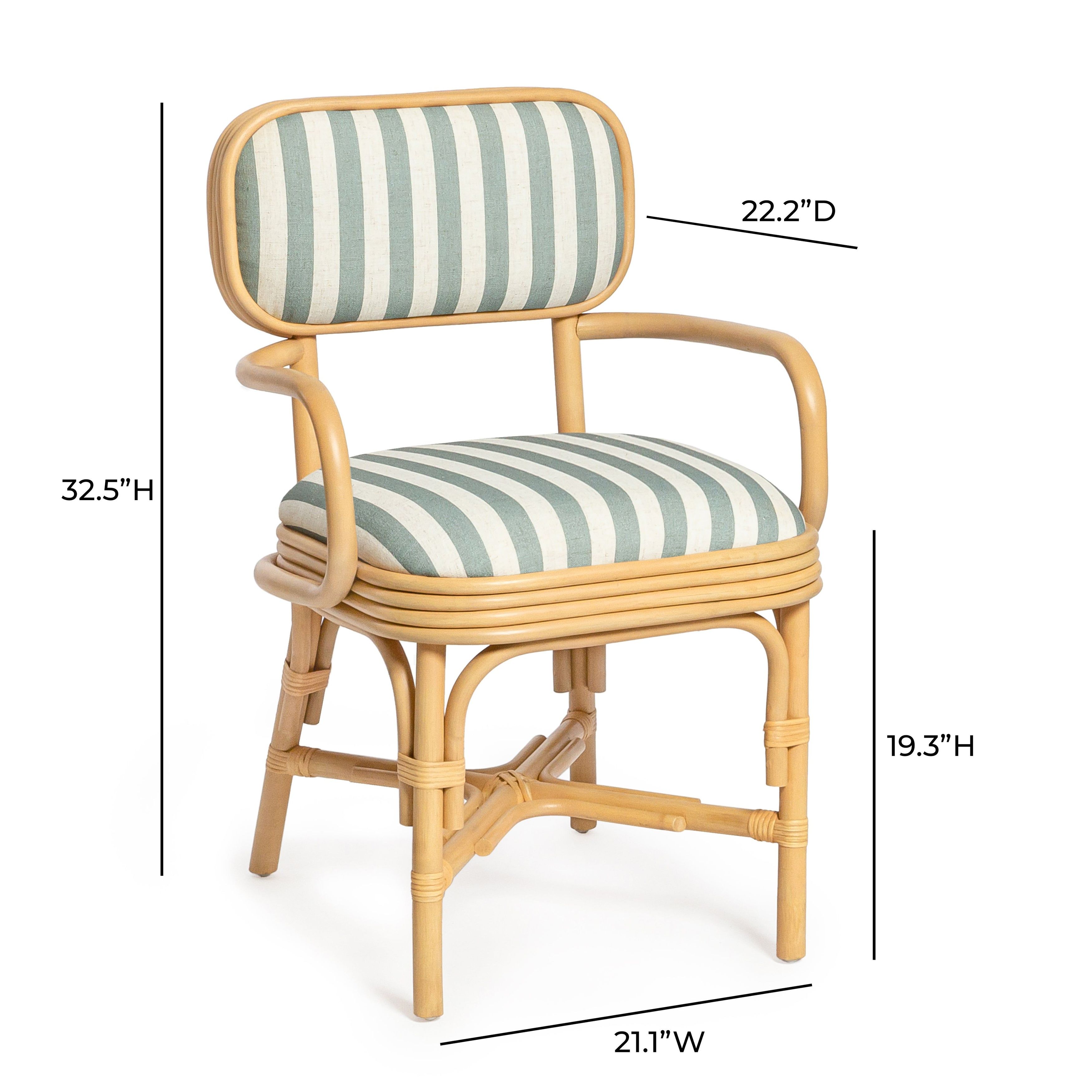 Dorine Mint Green and White Performance Fabric Upholstered Arm Chair