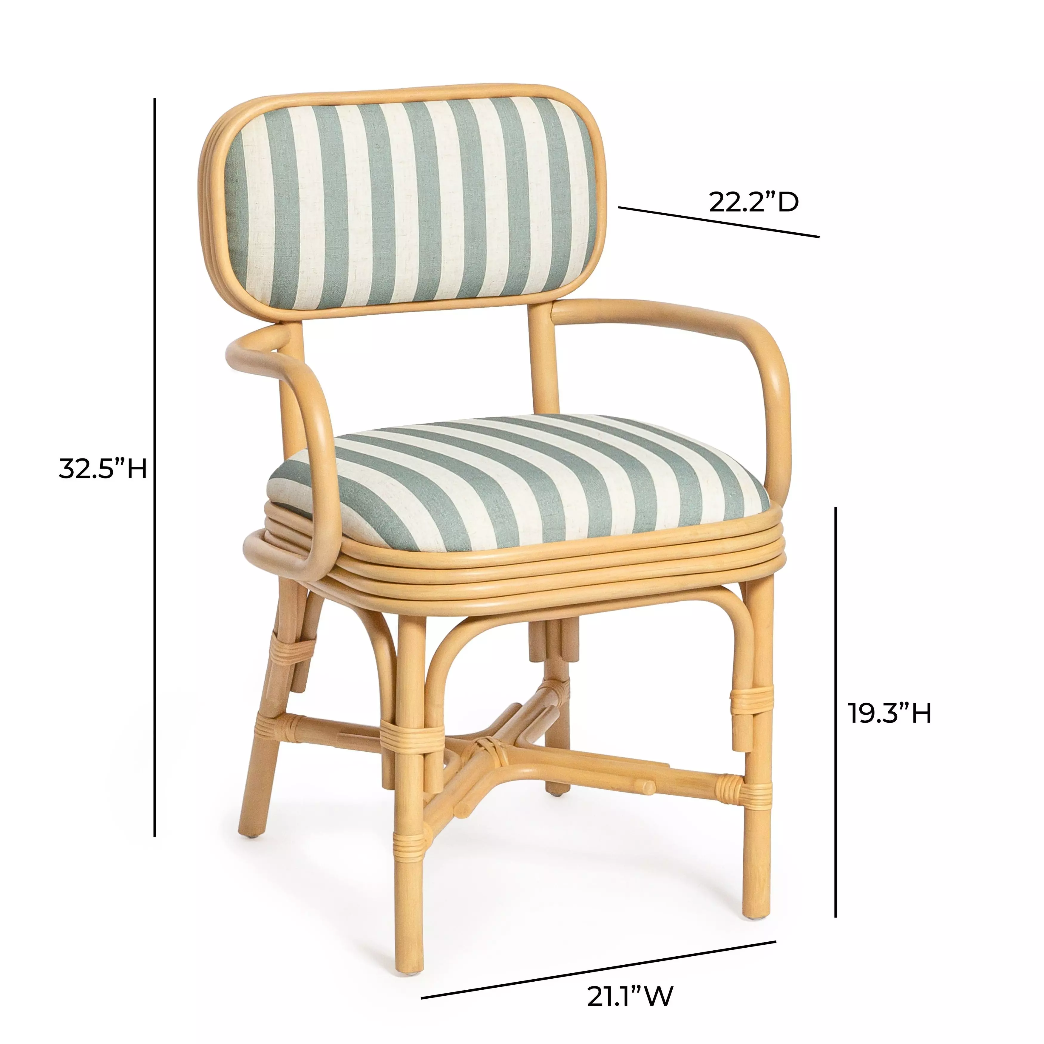 Dorine Mint Green and White Performance Fabric Upholstered Arm Chair
