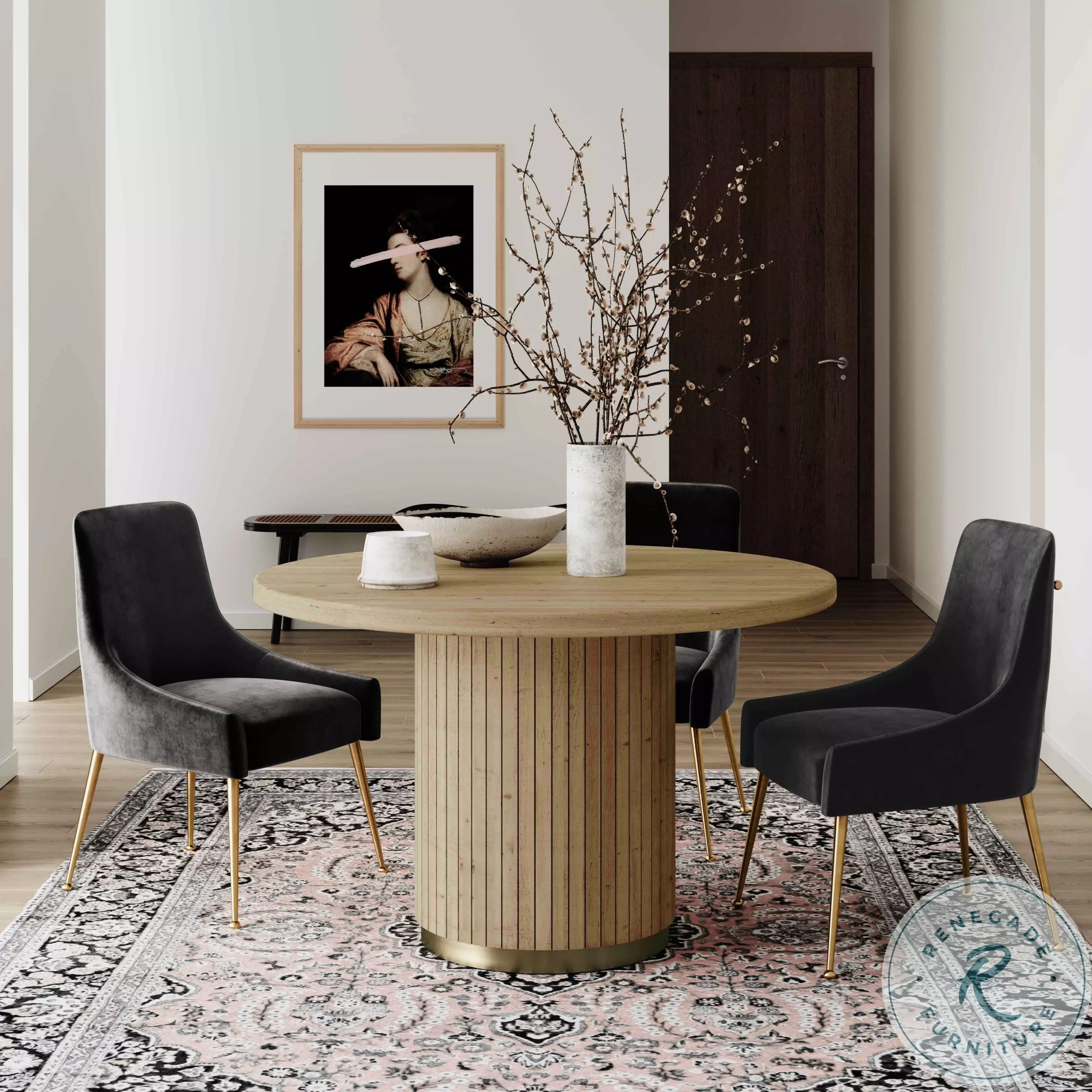 ★mi★ColemanNaturalWoodRollTable 90 Oscar Natural Walnut Corner Dining Room Set from New Classic