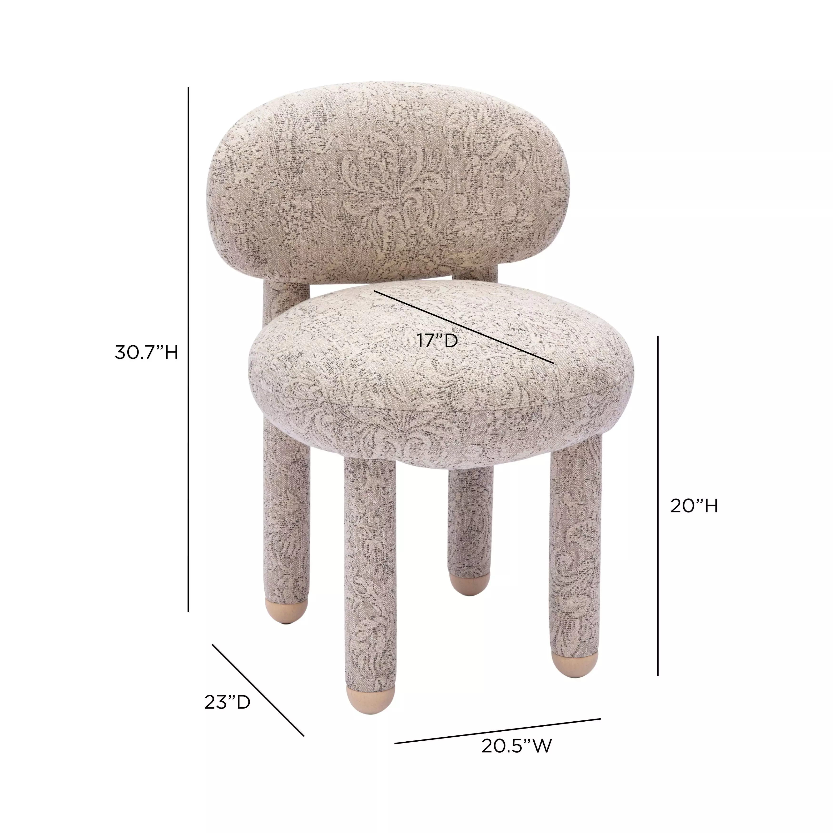Manu Neutral Floral Performance Fabric Upholstered Dining Chair