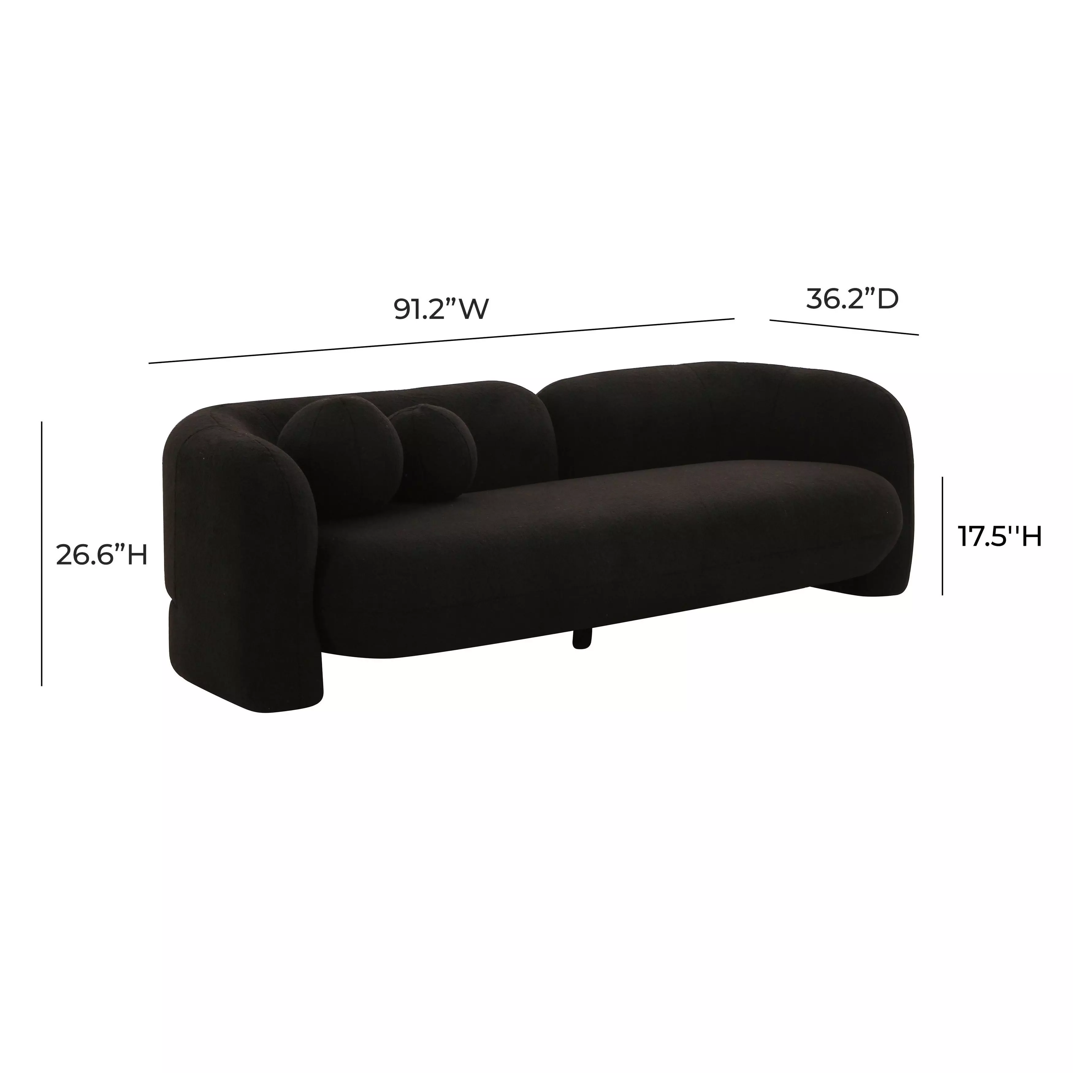Amelie Black Faux Fur 91" Sofa