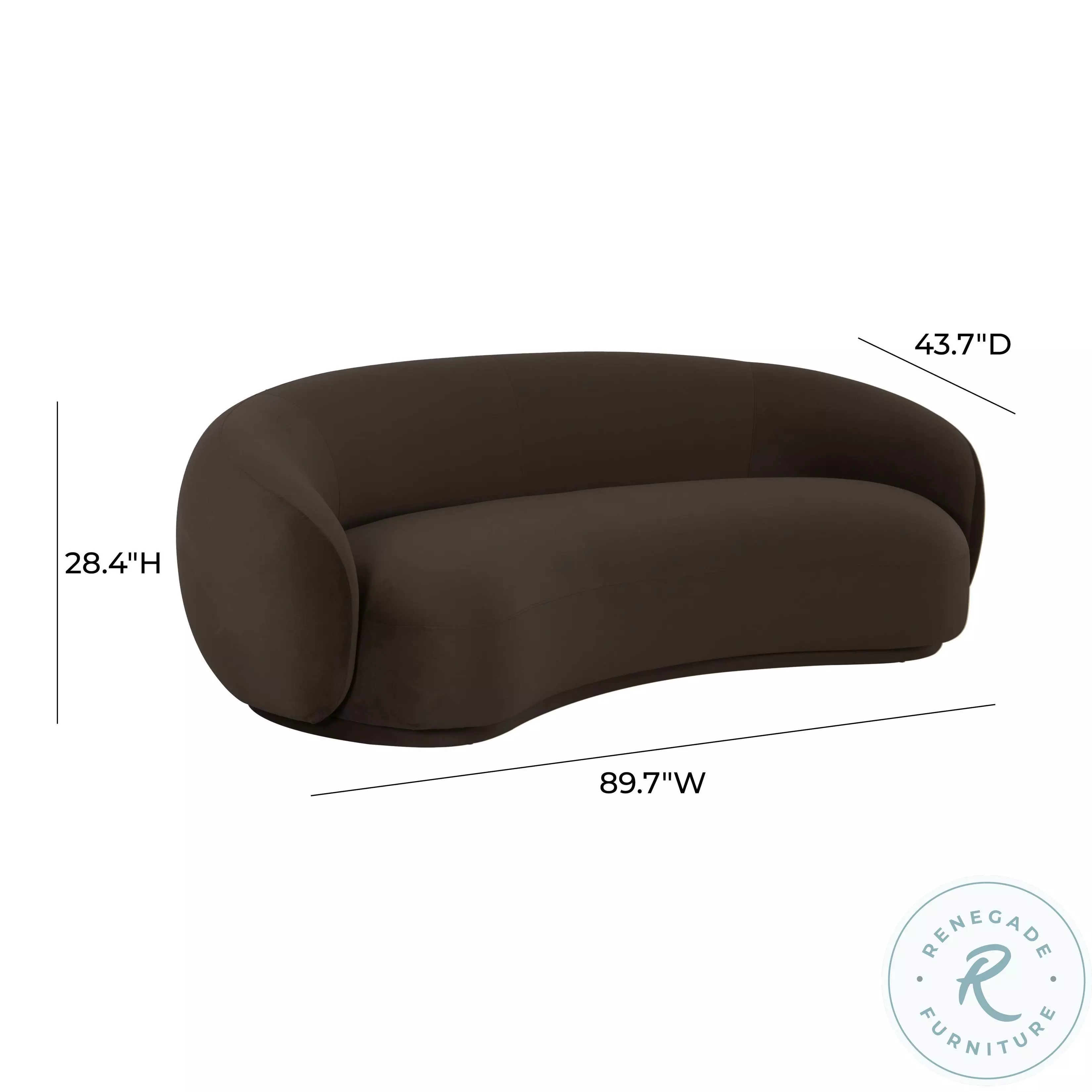 Kendall Chocolate Brown Velvet 90" Sofa