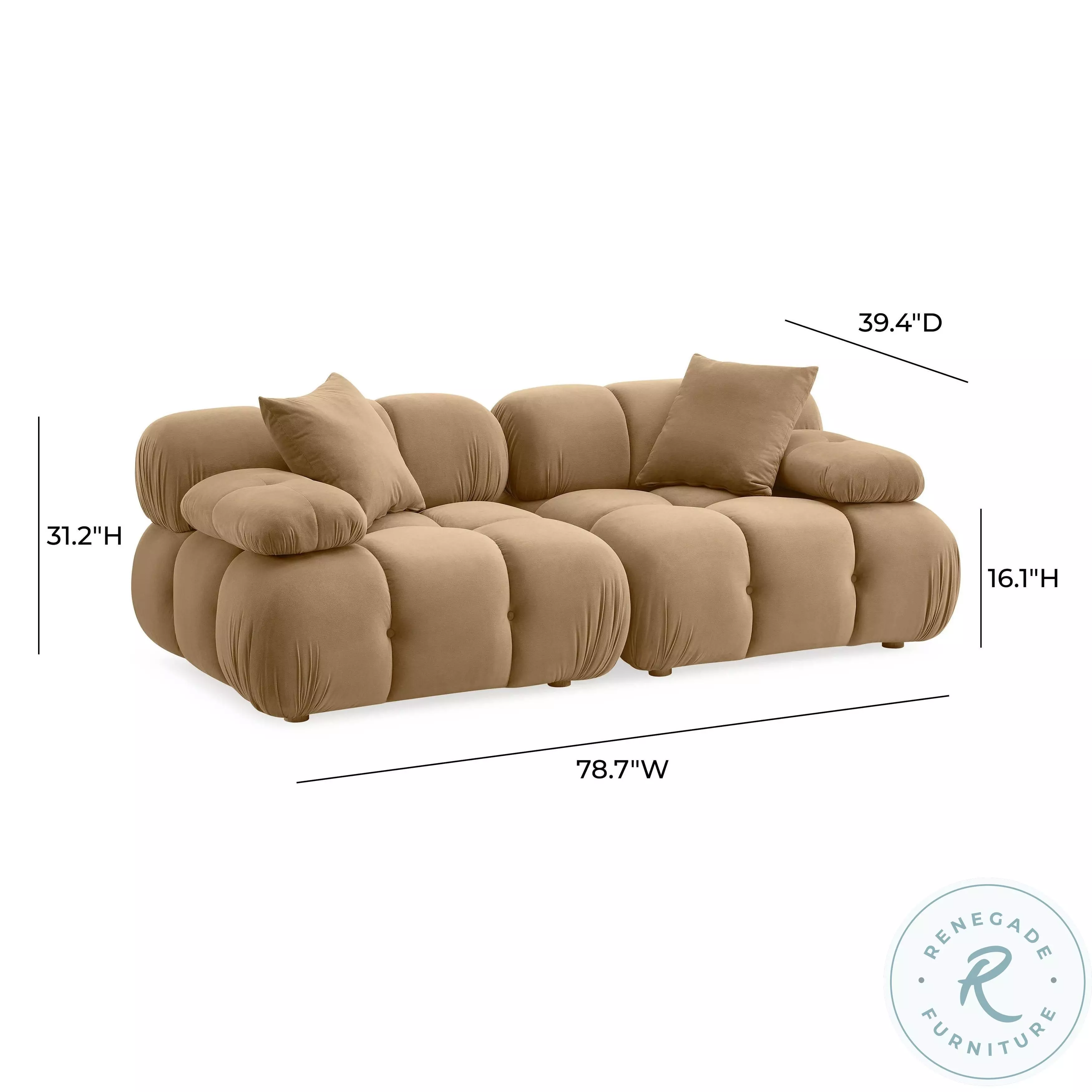 Calliope Cafe Au Lait Performance Velvet Modular 79" Loveseat