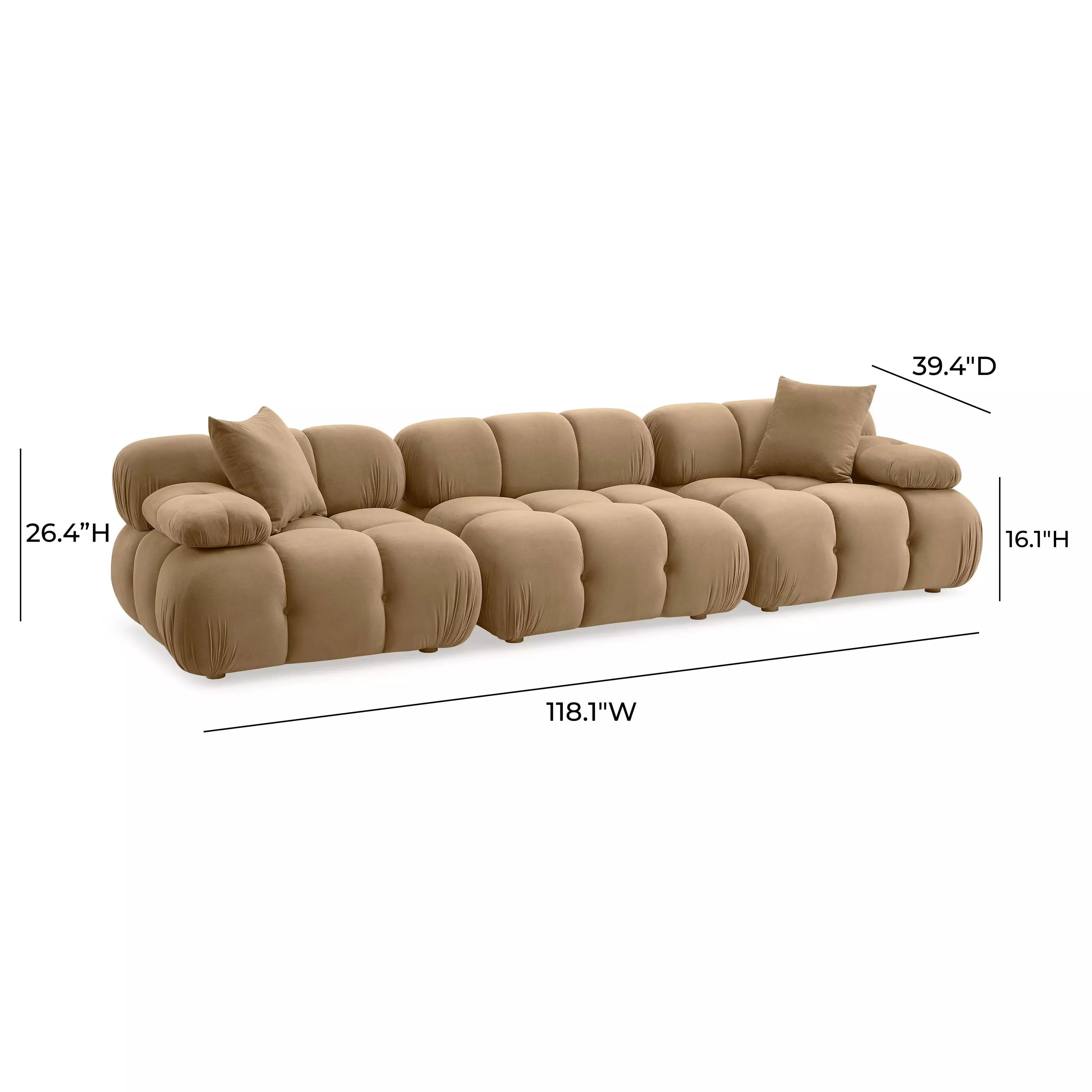 Calliope Cafe Au Lait Performance Velvet Modular 118" Sofa