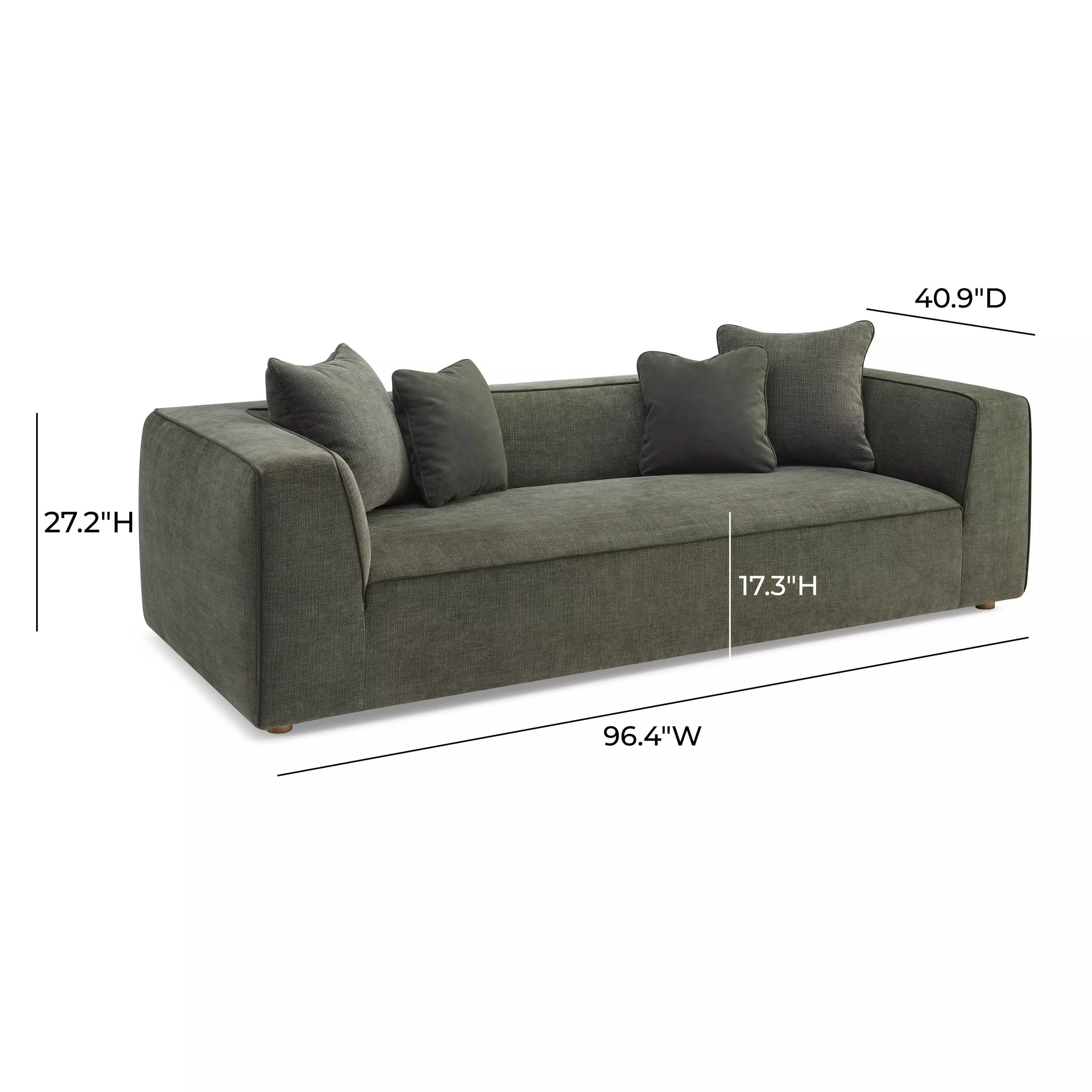 Tristine Olive Green Upcycled Basketweave 96" Sofa