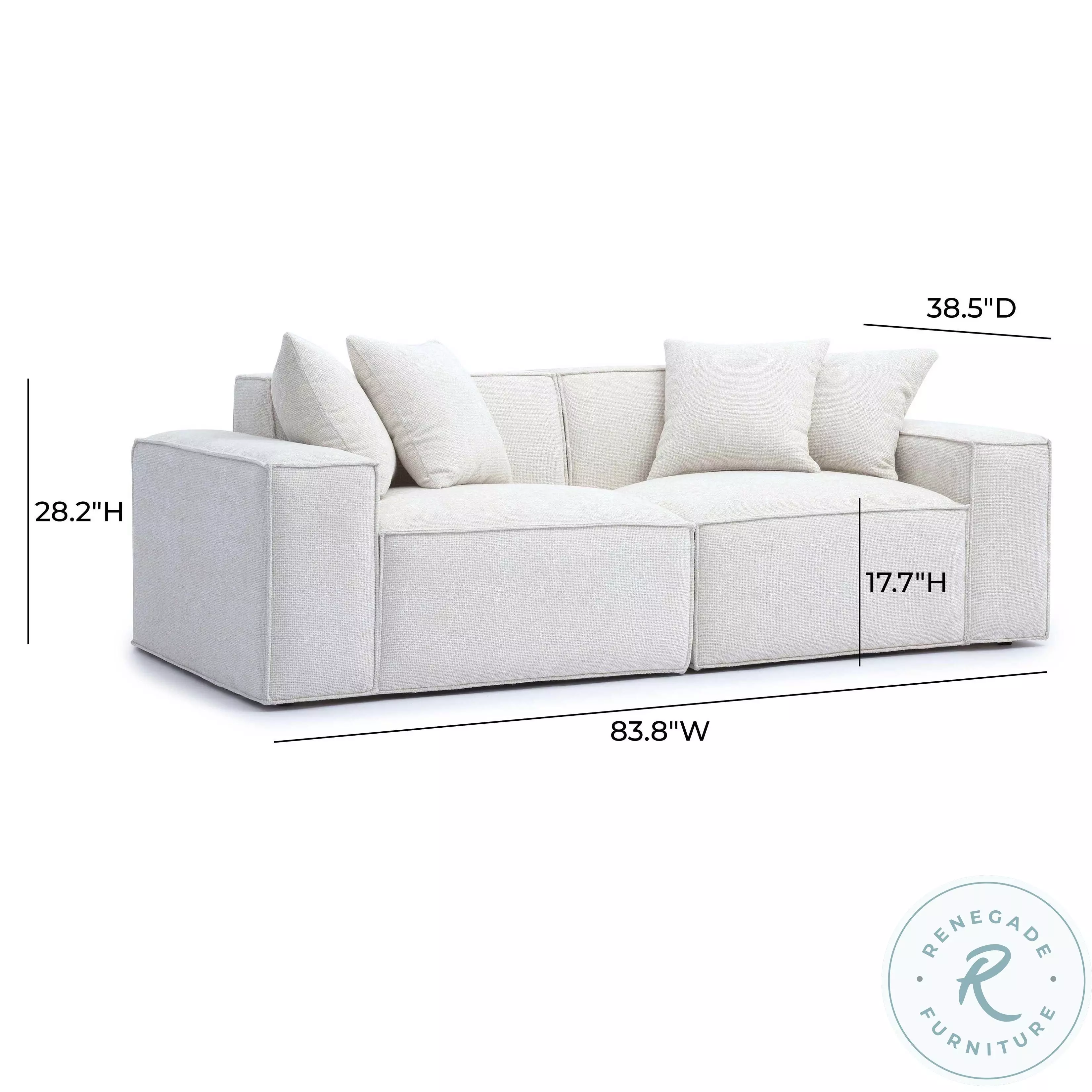 Mindy Cream Chenille Basketweave Modular 84" Loveseat
