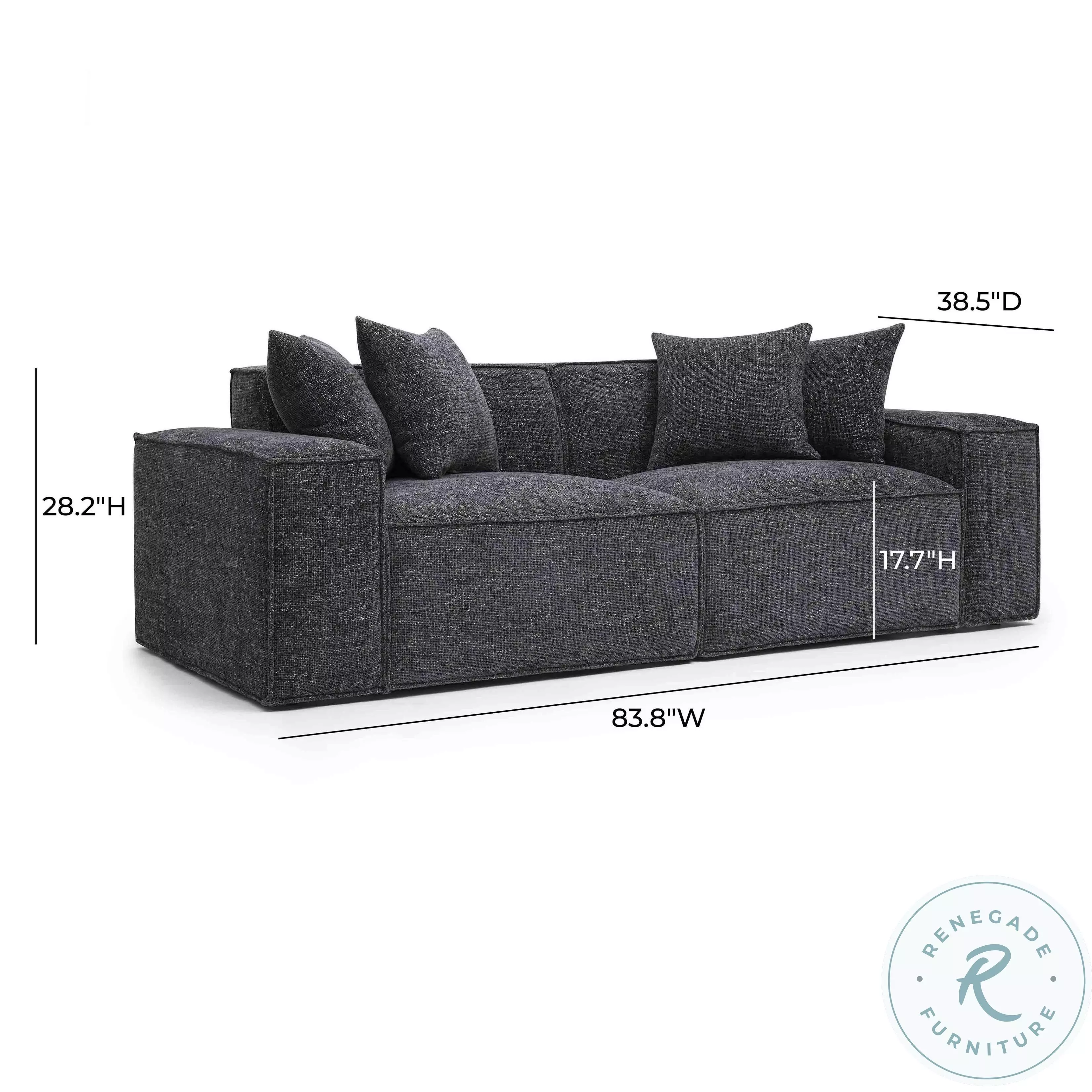 Mindy Charcoal Chenille Basketweave Modular 84" Loveseat