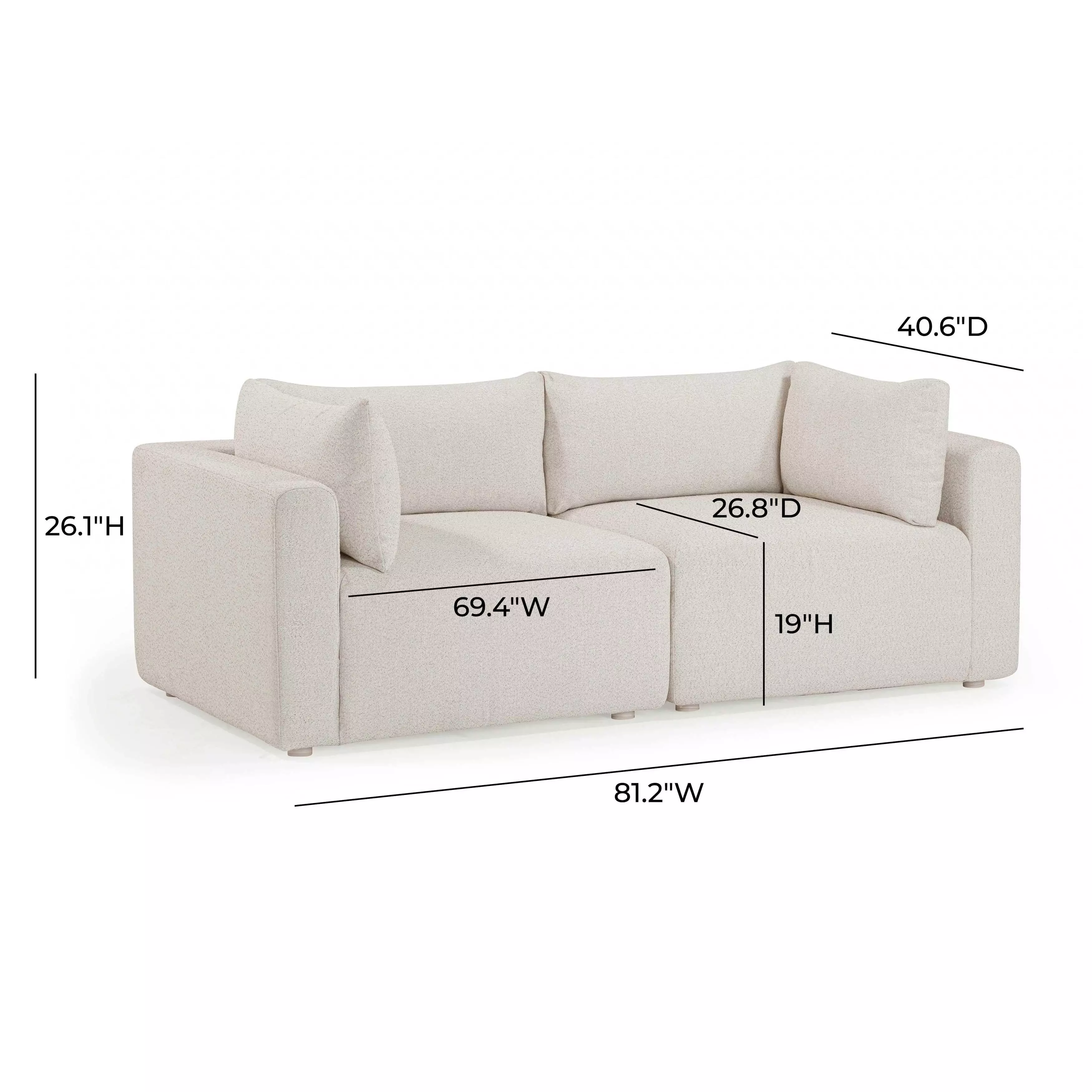 Hangover Cream Outdoor Modular 81" Loveseat