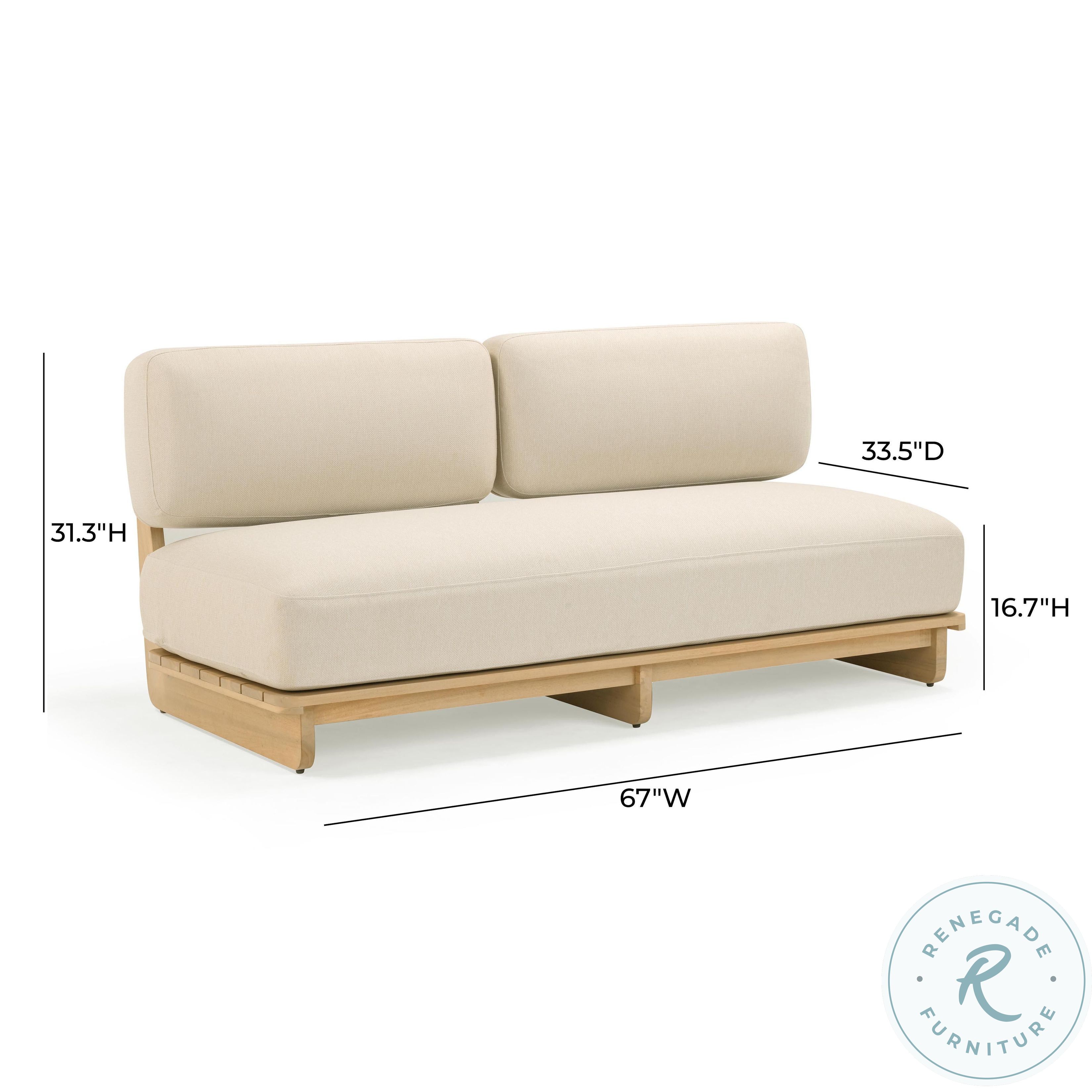 Reavan Cream and Light Teak Outdoor Lounge 67" Sofa