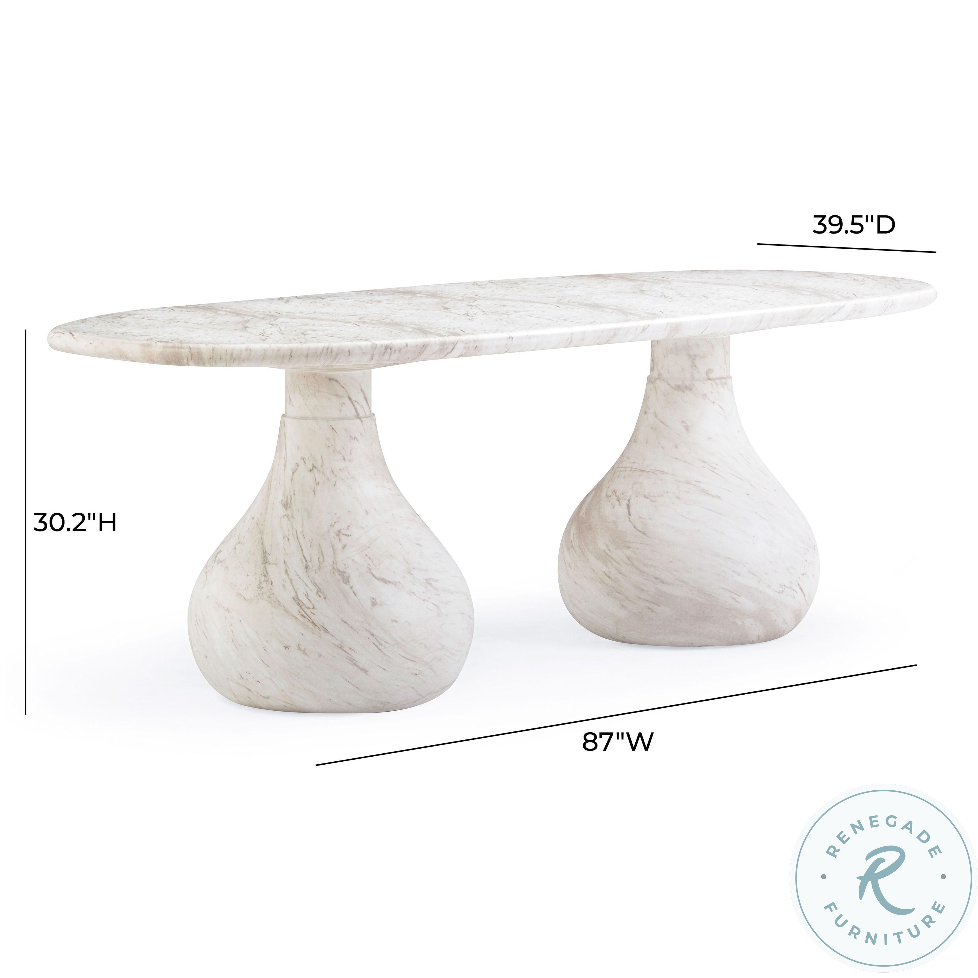 Smooch White Faux Marble Print 87" Outdoor Oval Dining Table