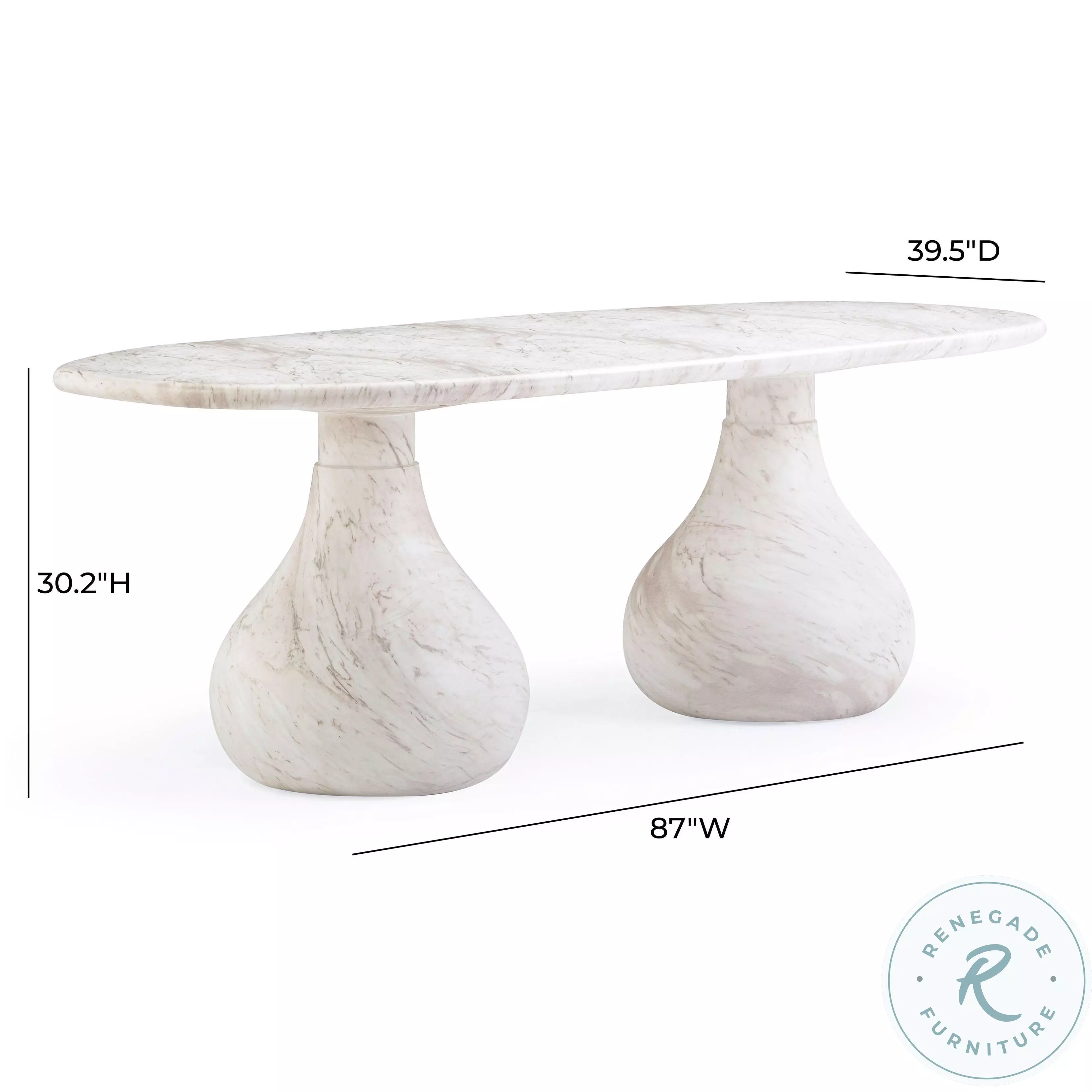 Smooch White Faux Marble Print 87" Outdoor Oval Dining Table