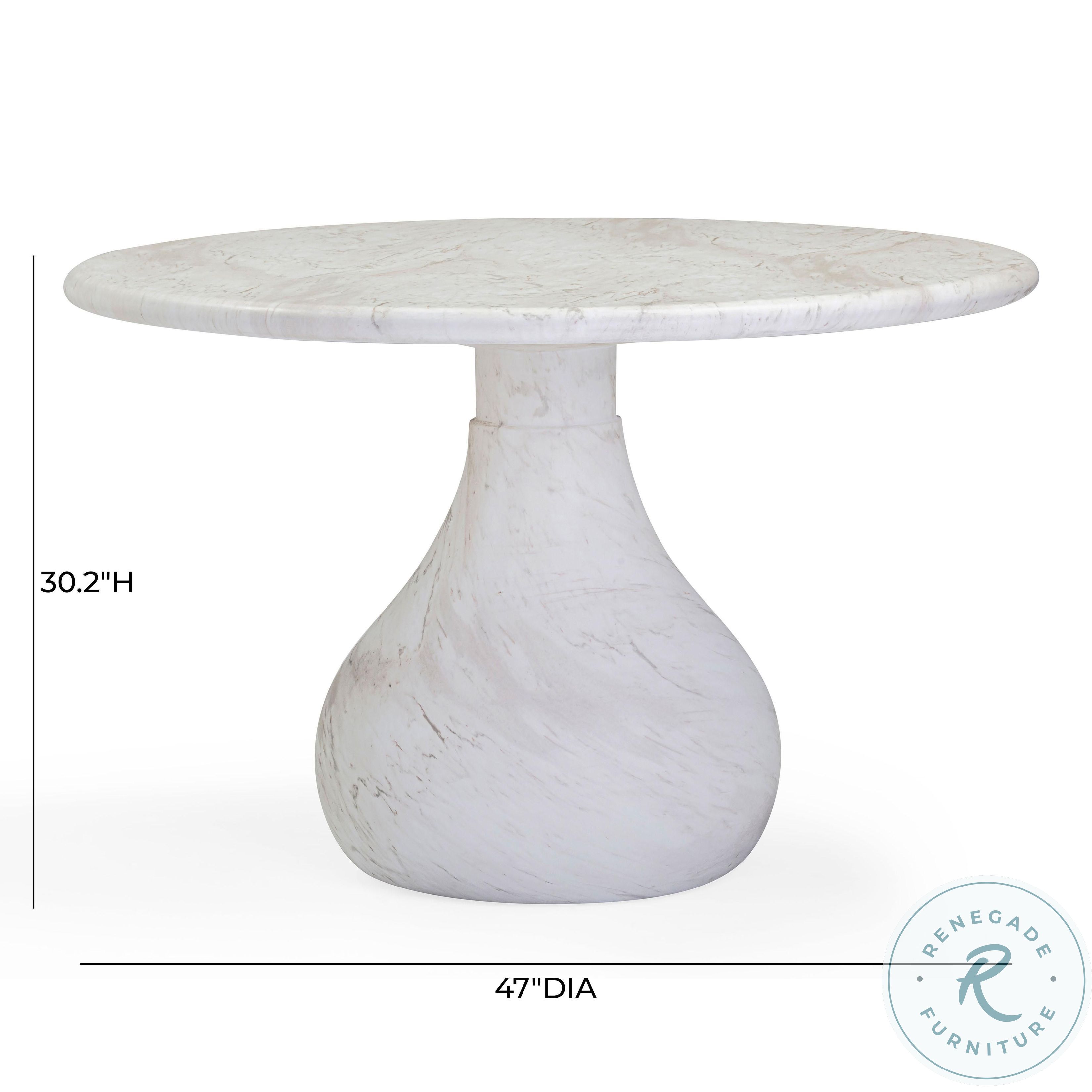 Smooch White Faux Marble Print 47" Outdoor Round Dining Table